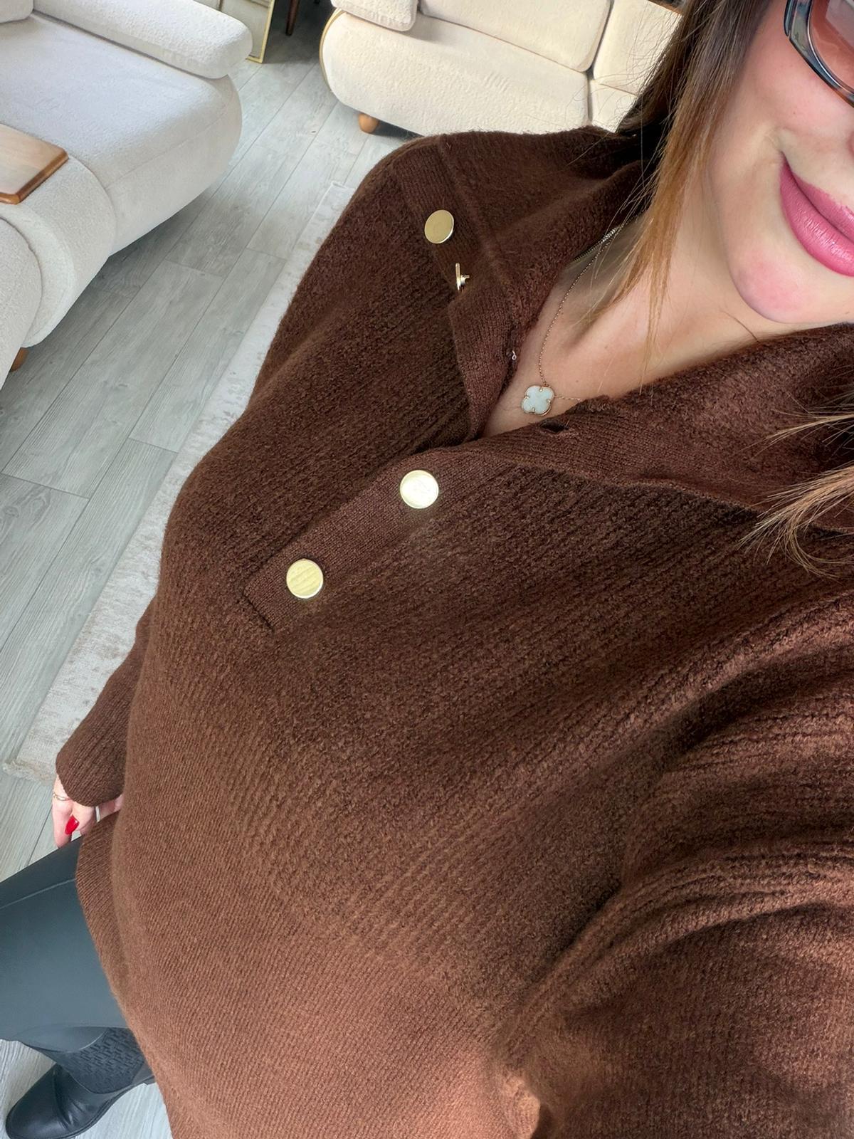 059 Patlı Polo Yaka Kazak KAHVE