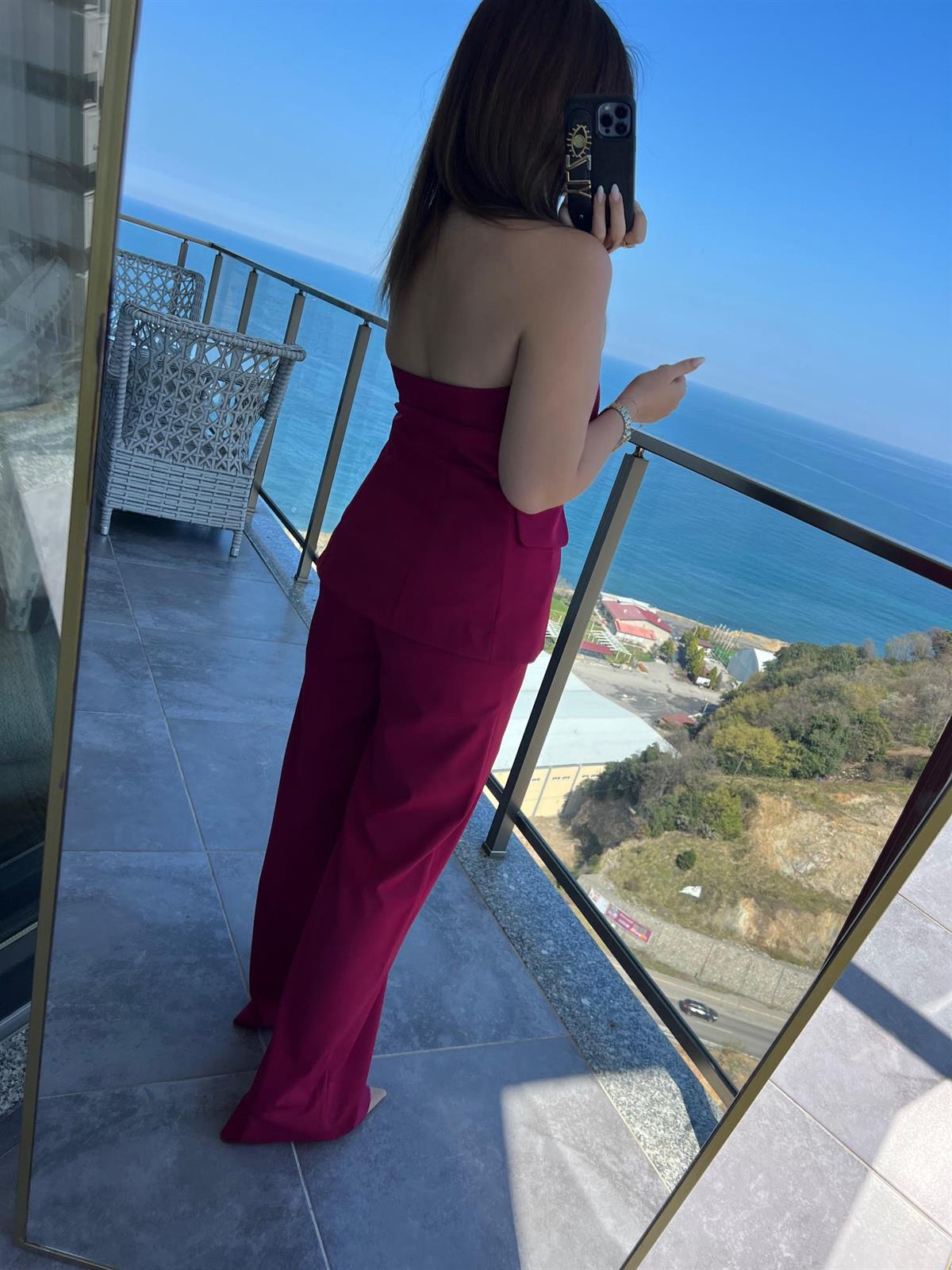 0602 Sırt Dekolte Yelek Takım BORDO