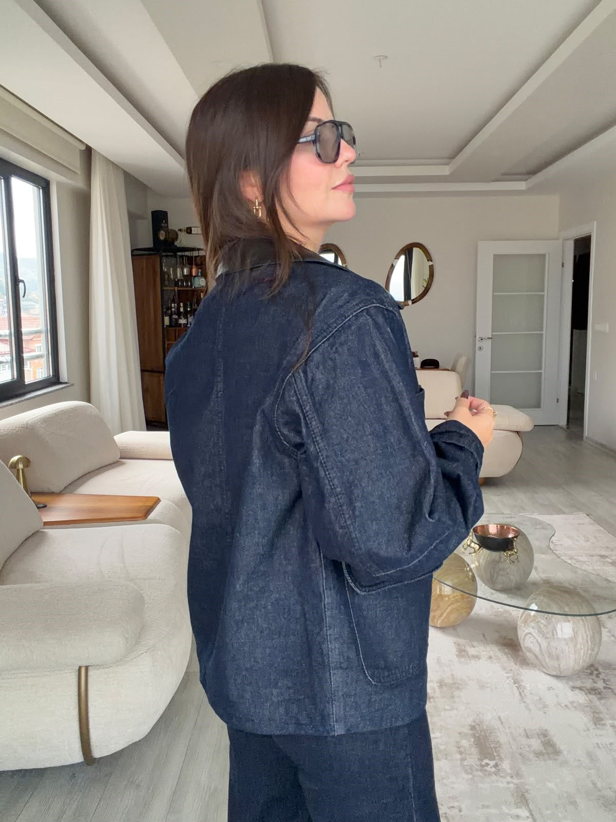 0660 Deri Yaka Denim Ceket LACİVERT