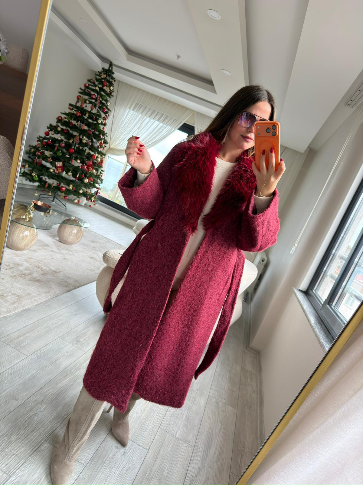 0676 Yakası Kürk Kaban BORDO