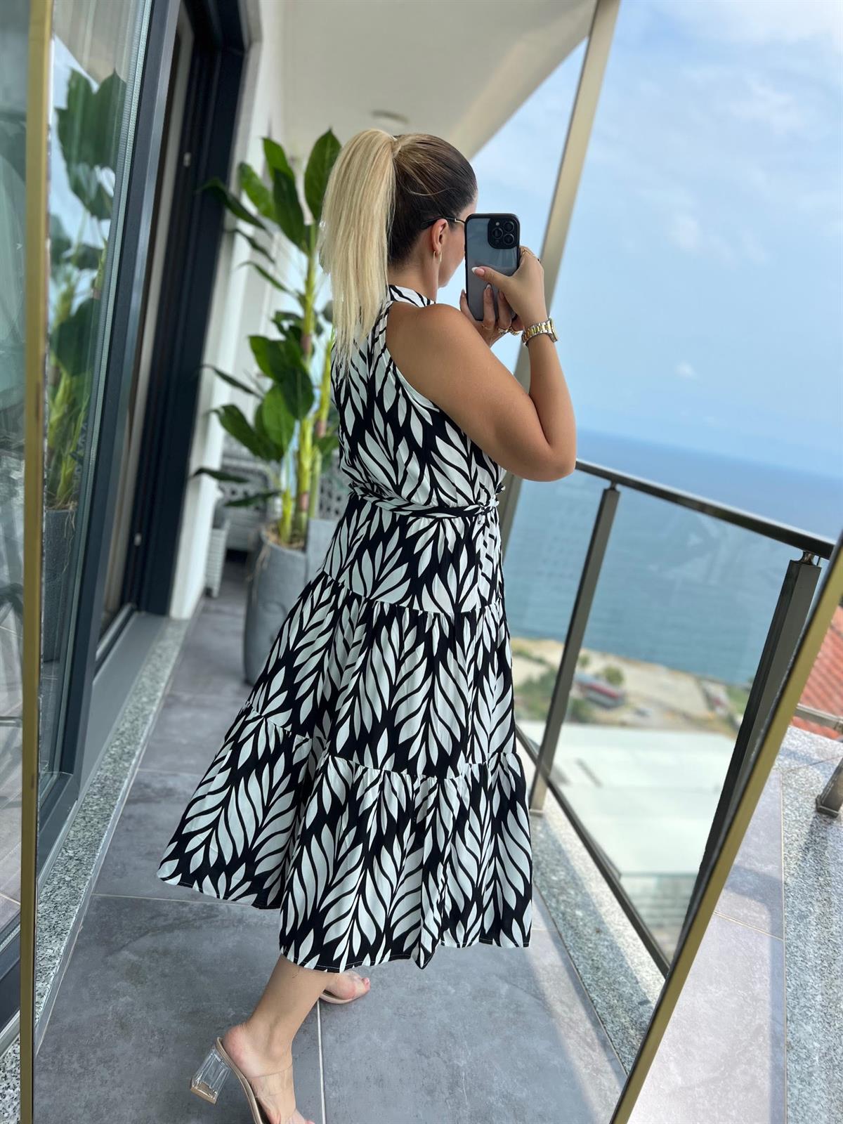07 Halter Yaka Elbise YAPRAK DESEN