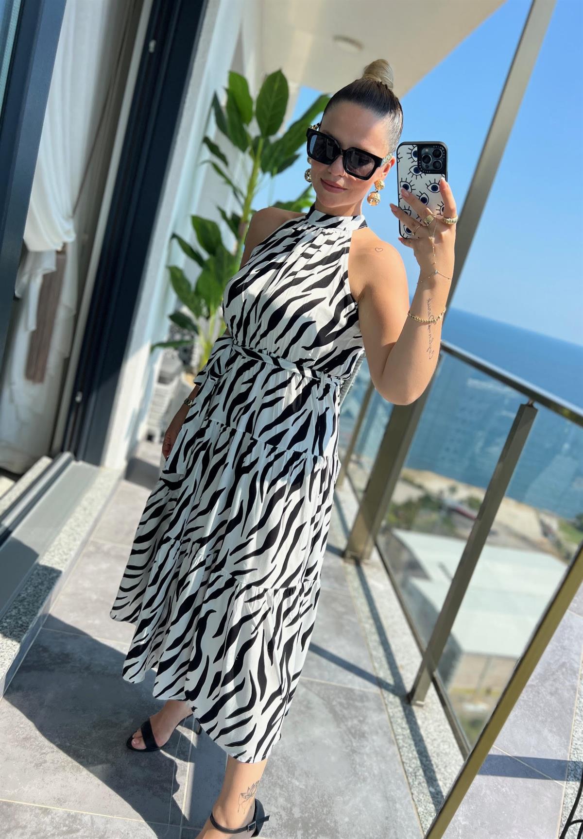 07 Halter Yaka Elbise ZEBRA