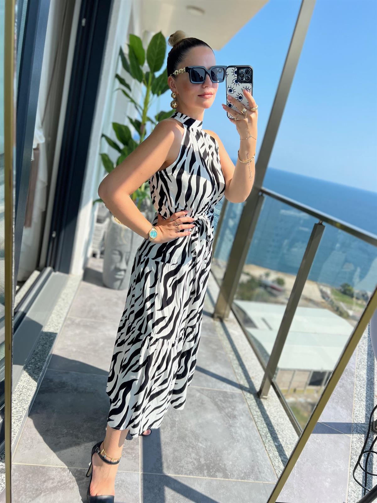 07 Halter Yaka Elbise ZEBRA