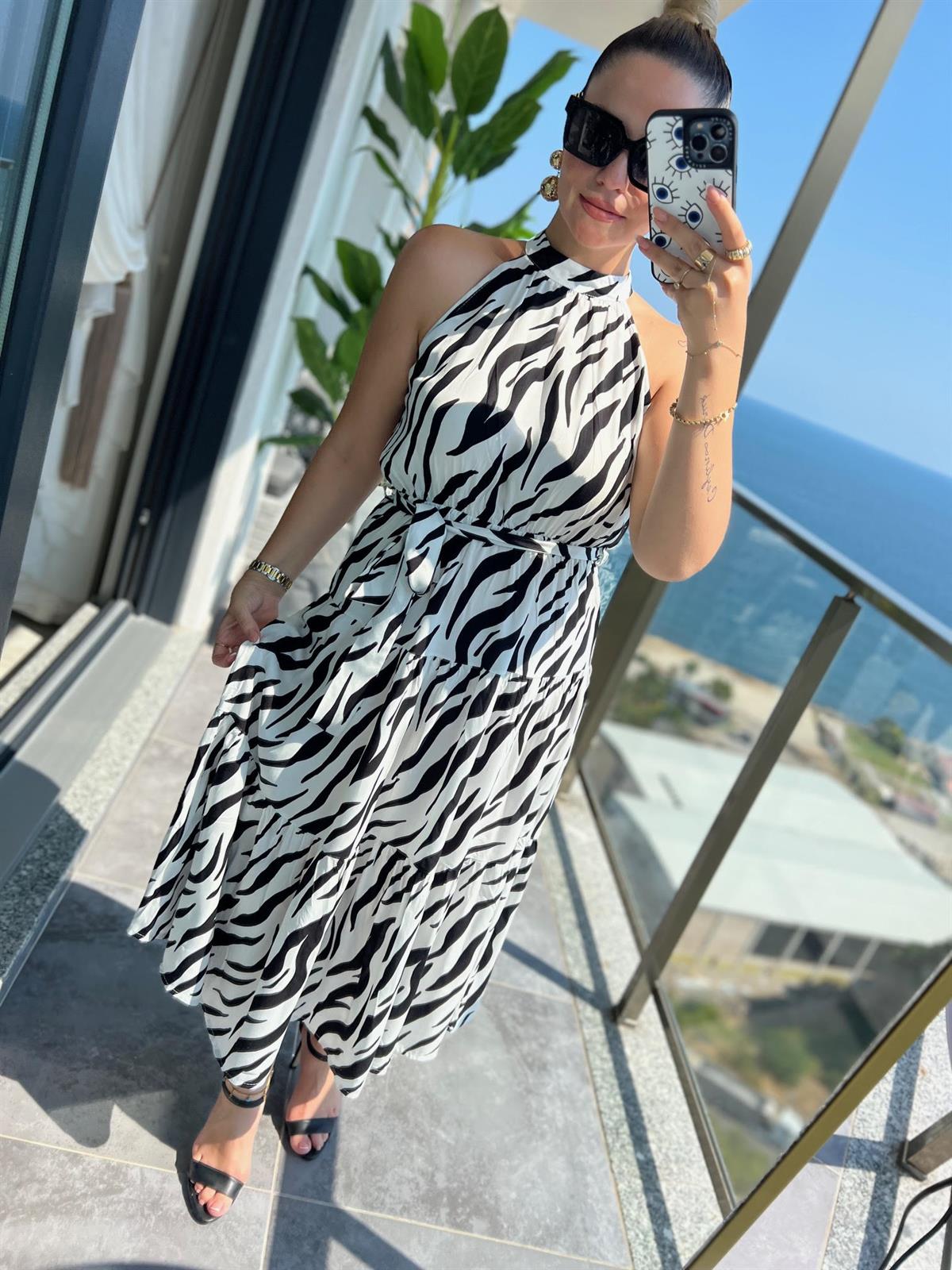 07 Halter Yaka Elbise ZEBRA