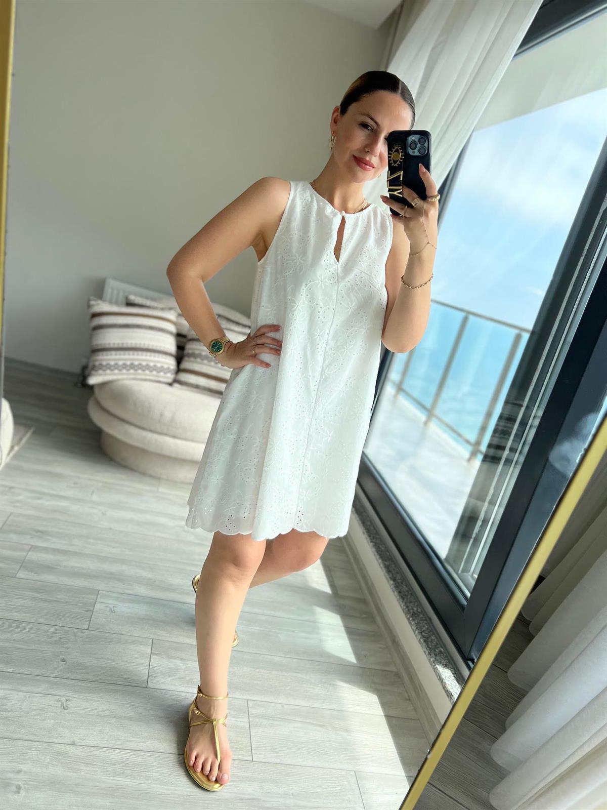 0720Fisto Mini Elbise BEYAZ