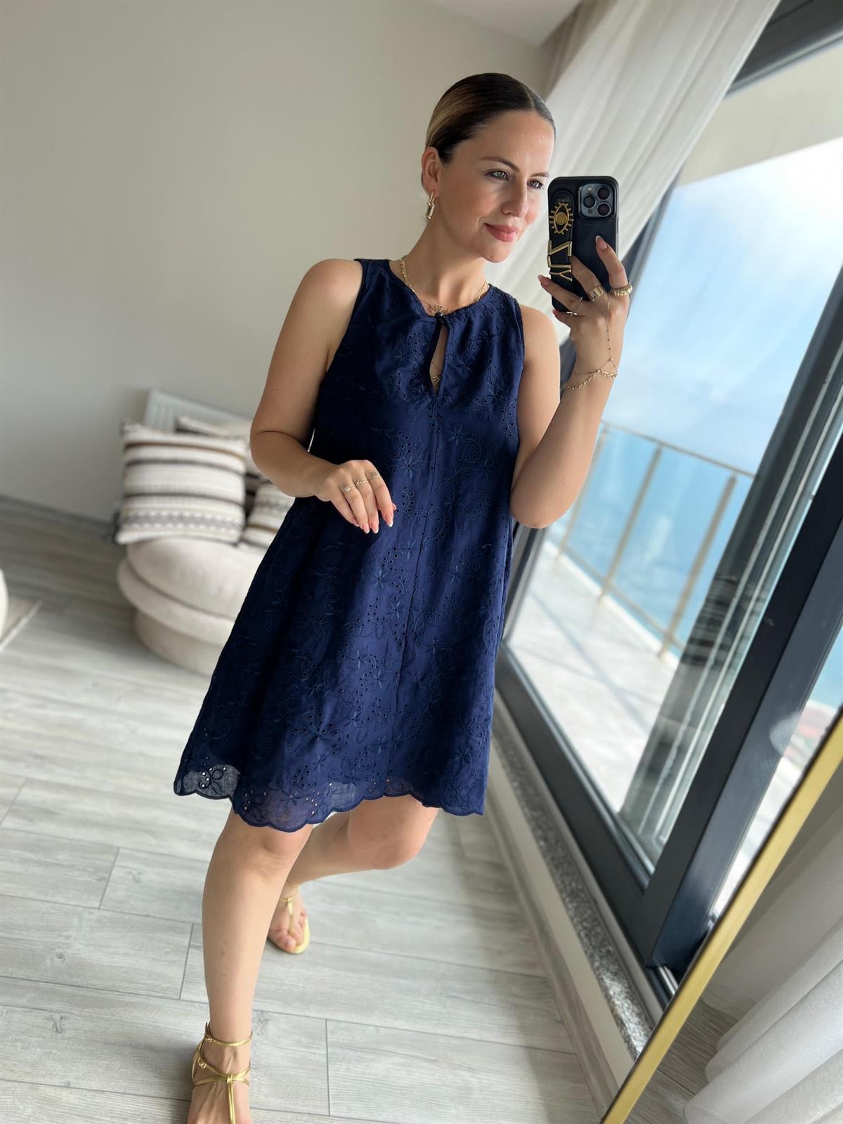 0720Fisto Mini Elbise LACİVERT