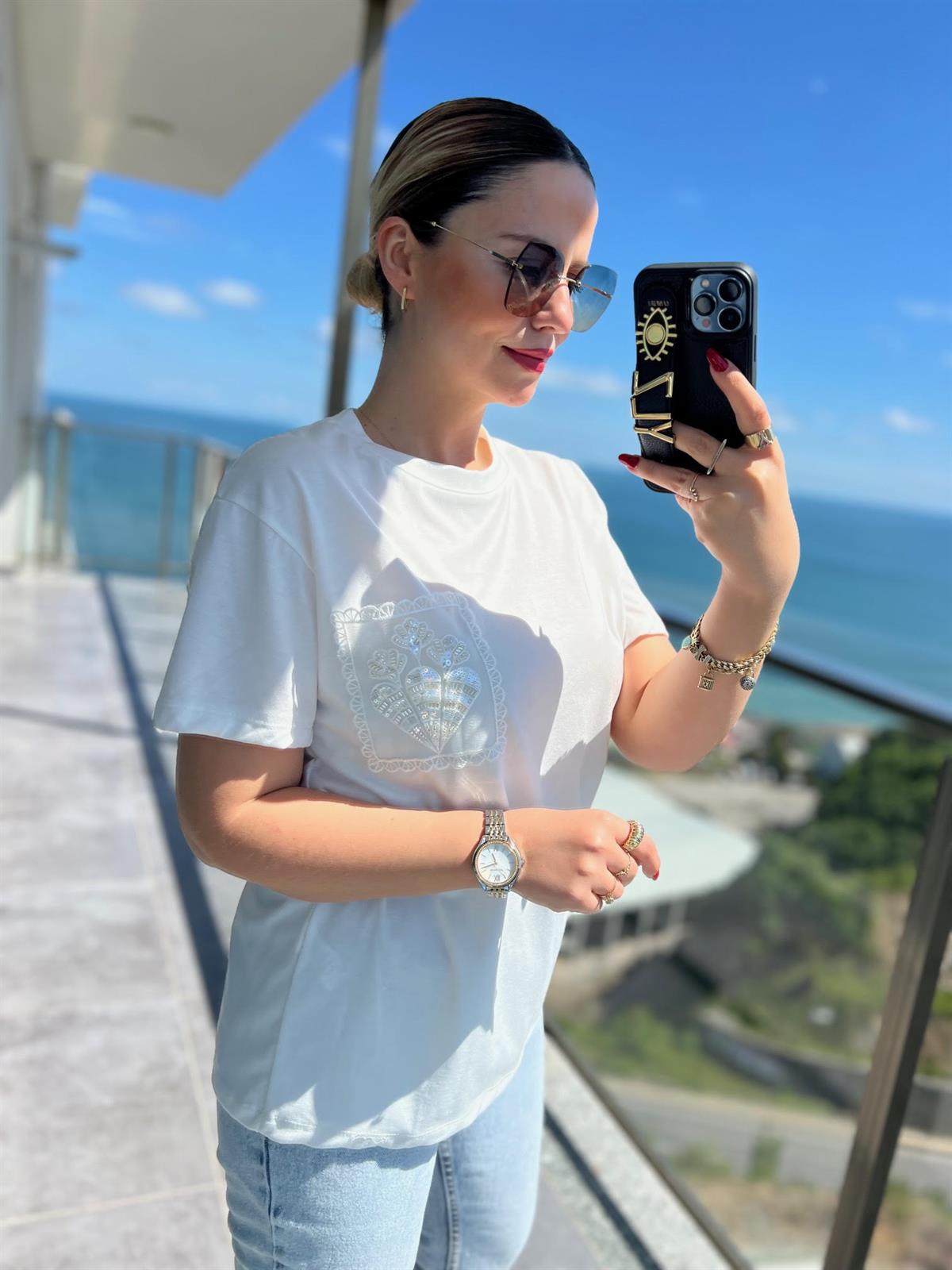 092 Cebi Boncuklu Tshirt EKRU