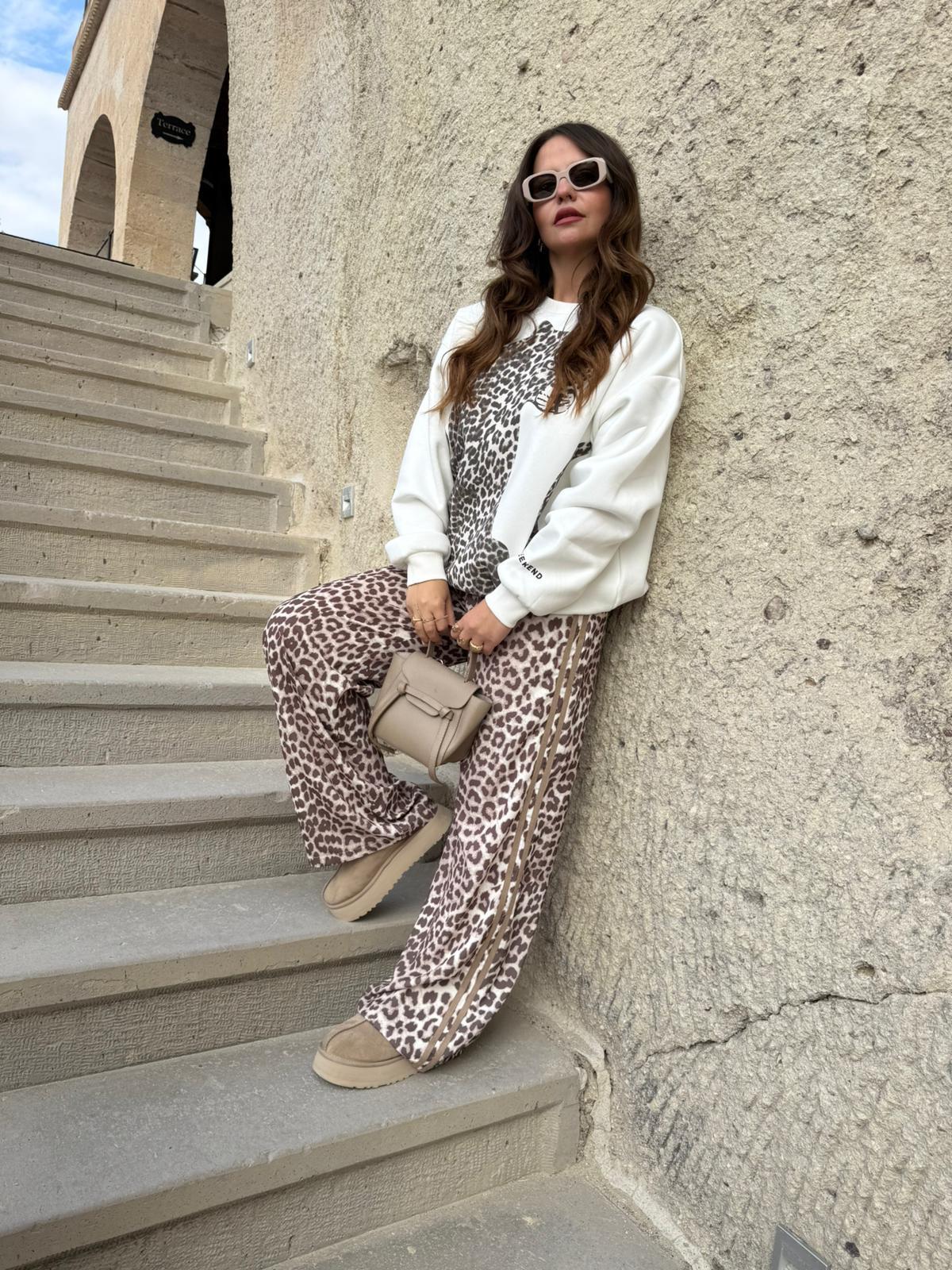 0965 Leopar Baskılı Sweat EKRU