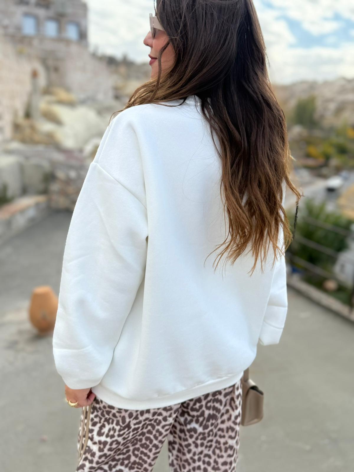 0965 Leopar Baskılı Sweat EKRU
