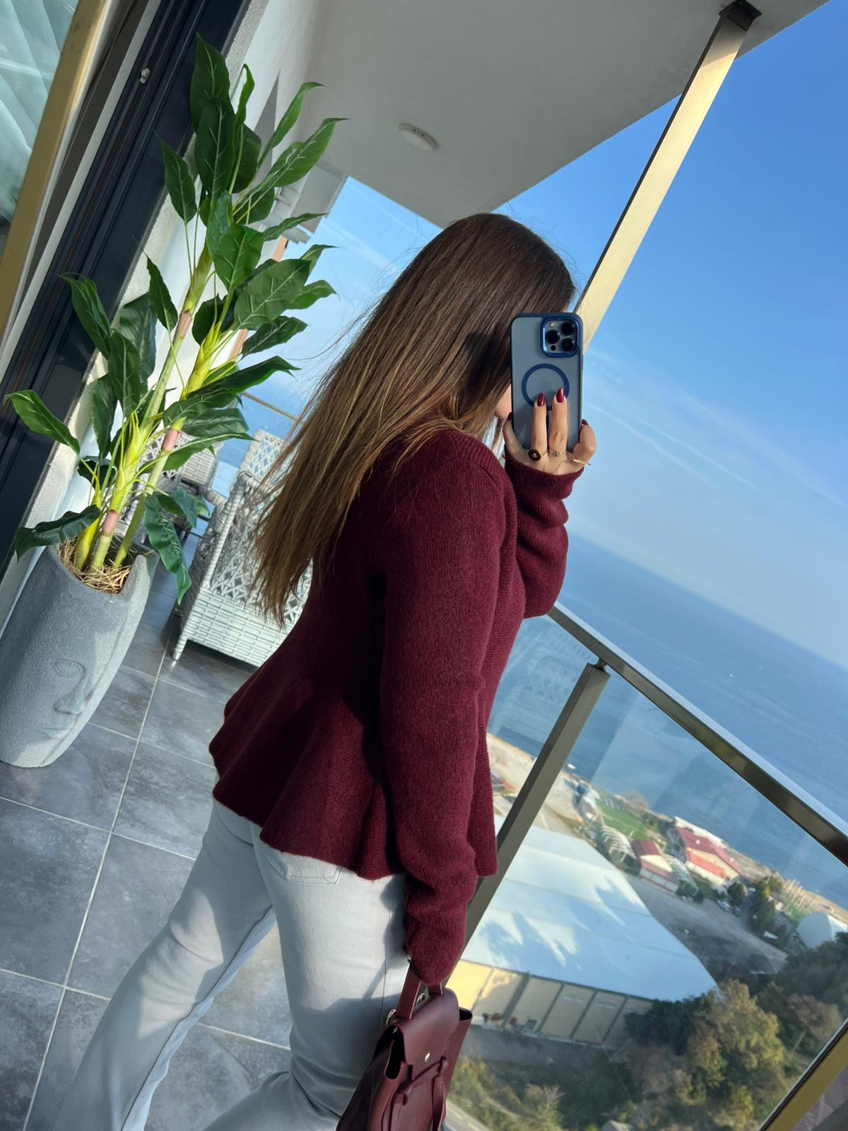 0985 Düğmeli Triko Hırka BORDO