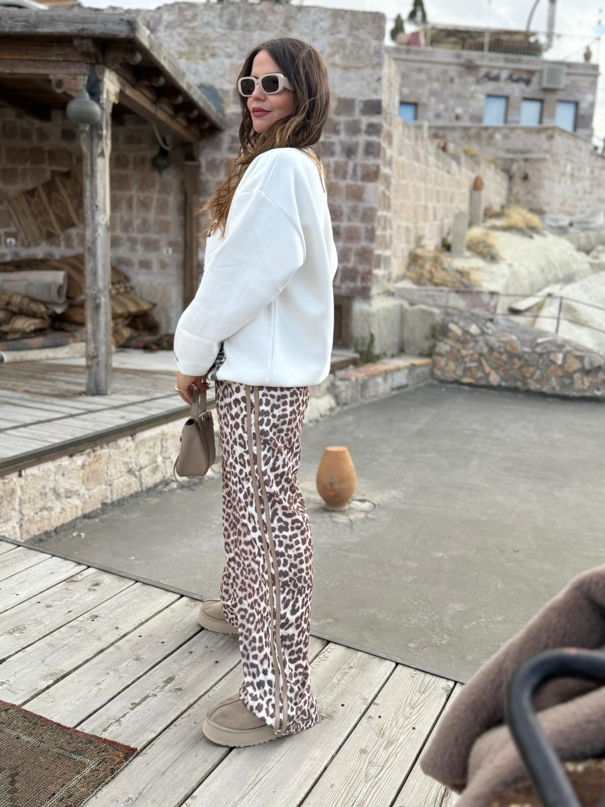 0993 Saten Leopar Pantolon KAHVE