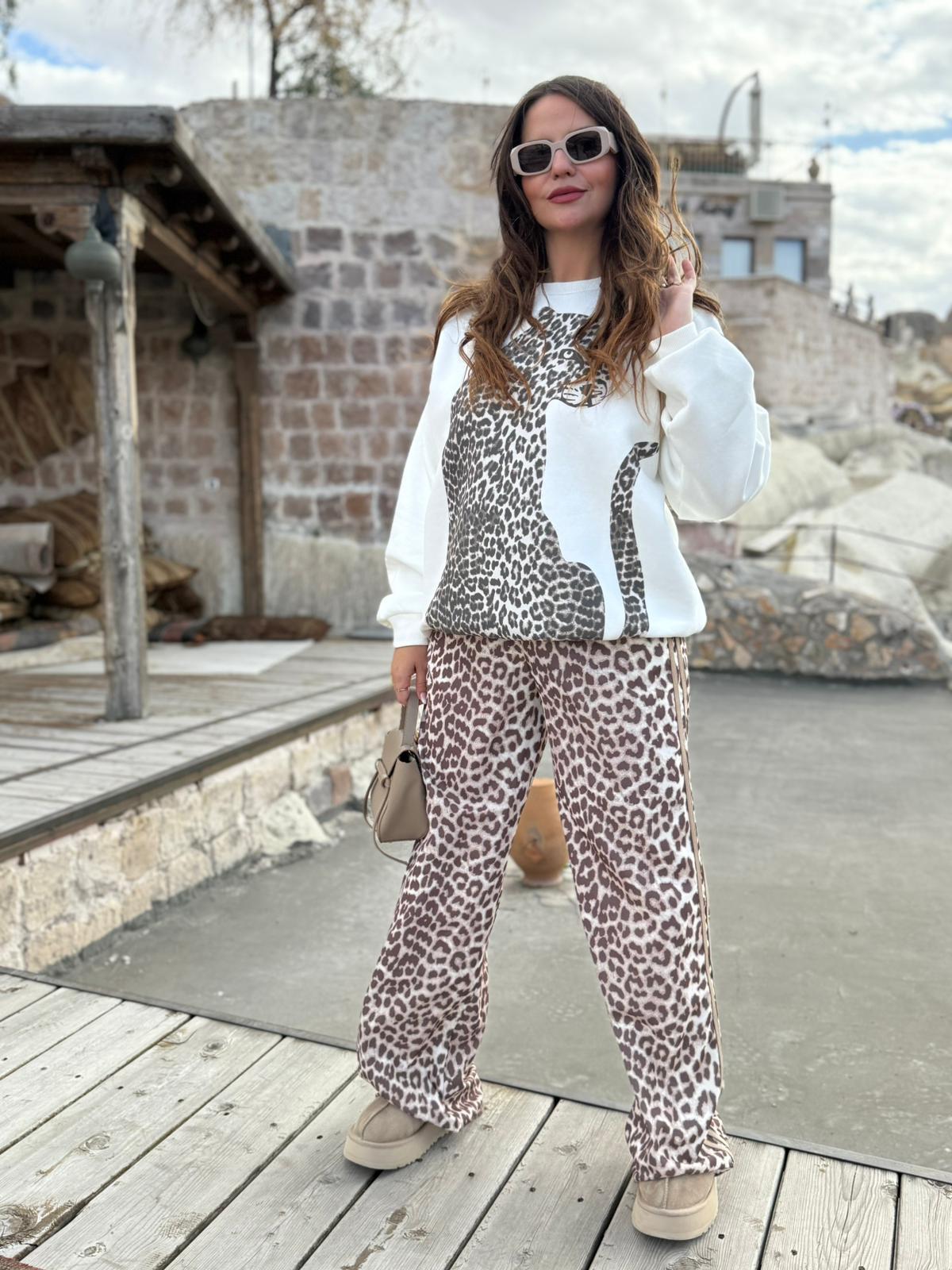 0993 Saten Leopar Pantolon KAHVE