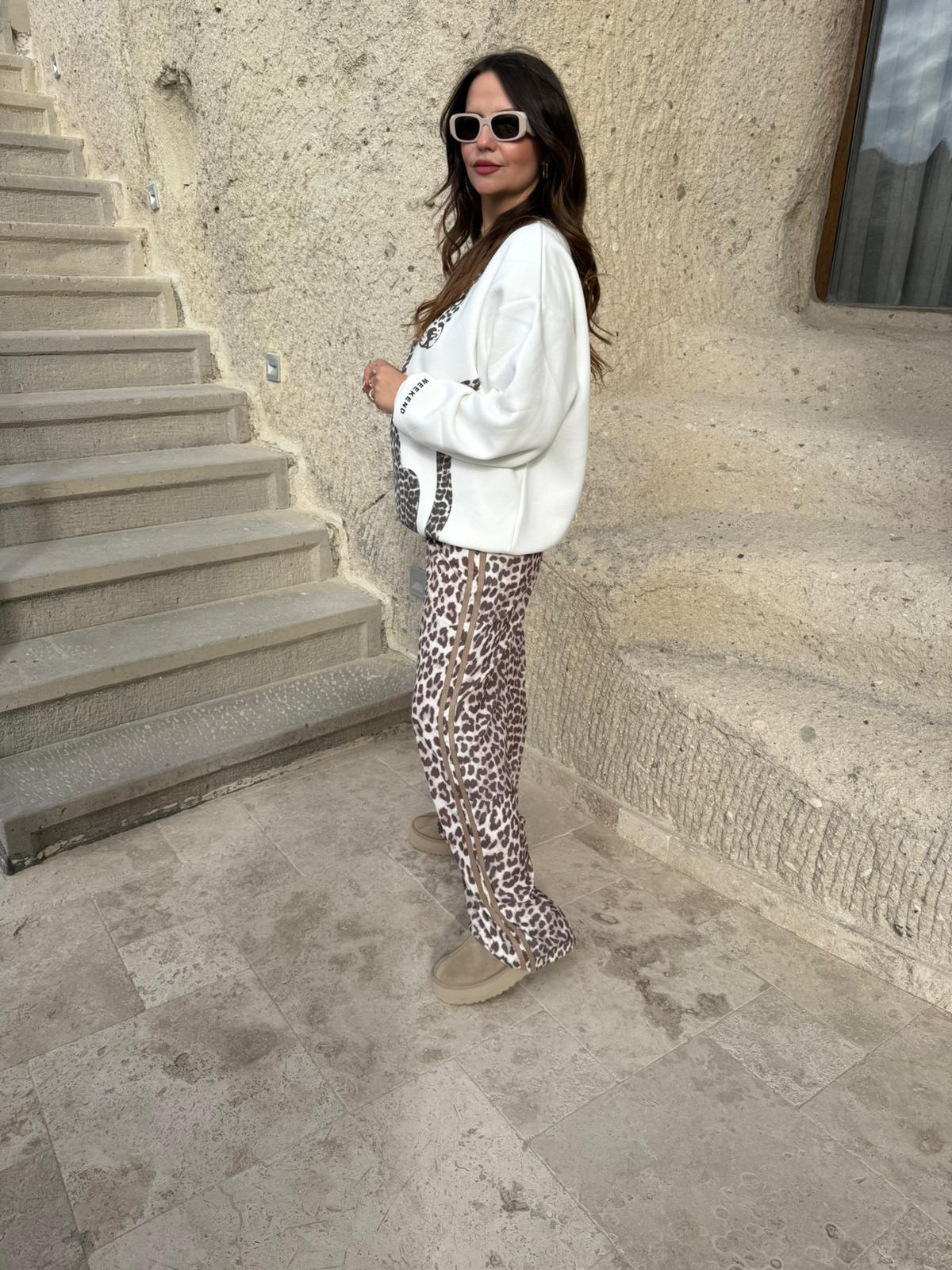 0993 Saten Leopar Pantolon KAHVE