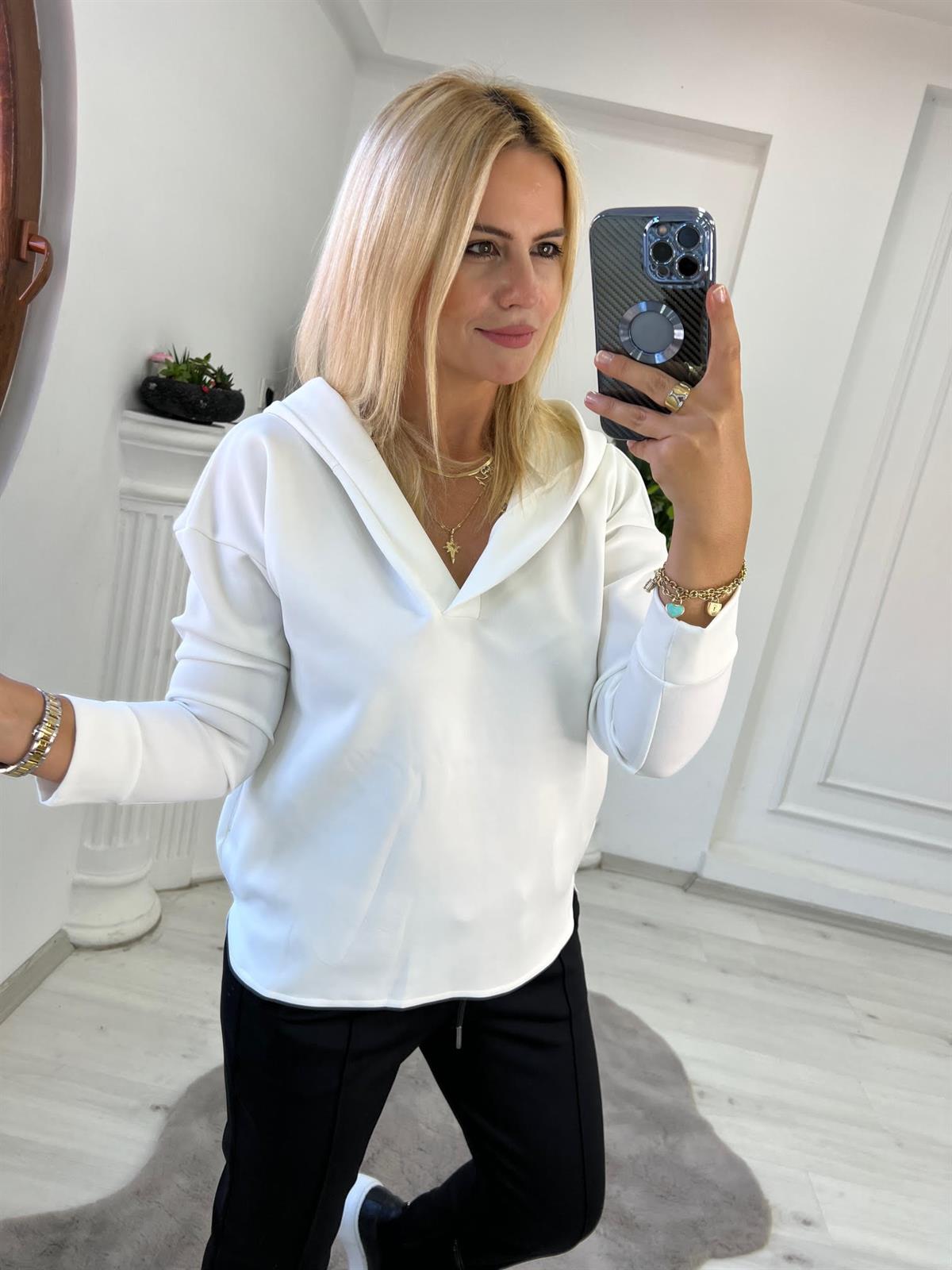 1001 Kapşonlu Skuba Sweatshirt BEYAZ