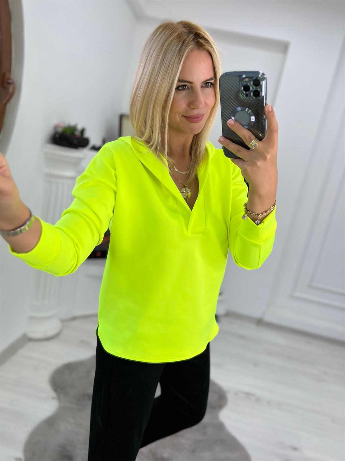 1001 Kapşonlu Skuba Sweatshirt NEON YEŞİL