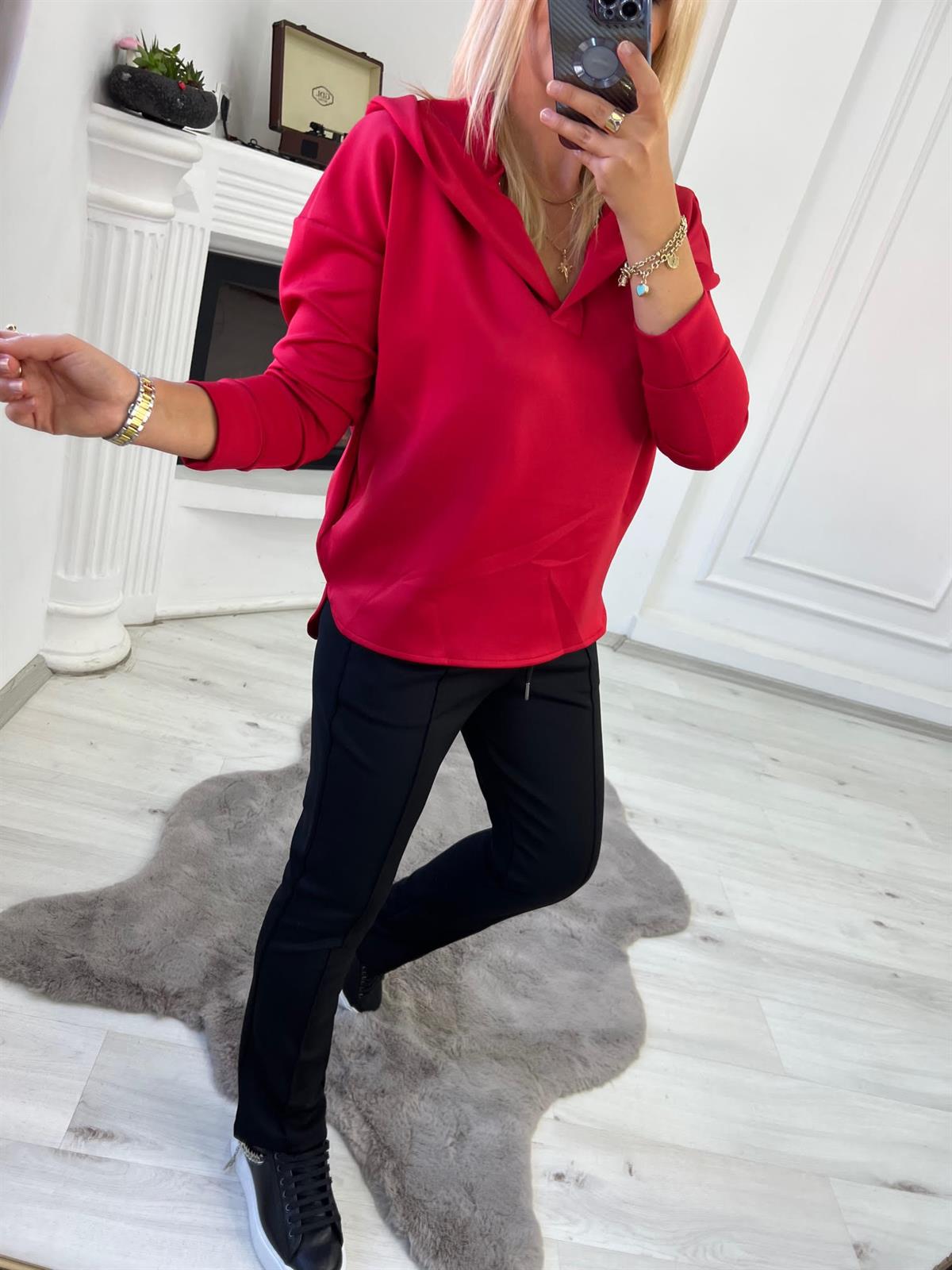 1001 Kapşonlu Skuba Sweatshirt KIRMIZI