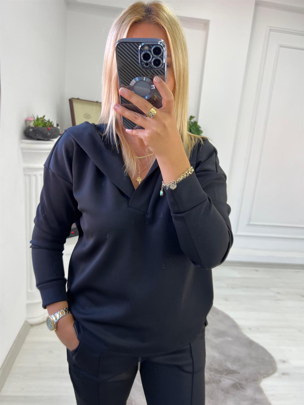 1001 Kapşonlu Skuba Sweatshirt SİYAH
