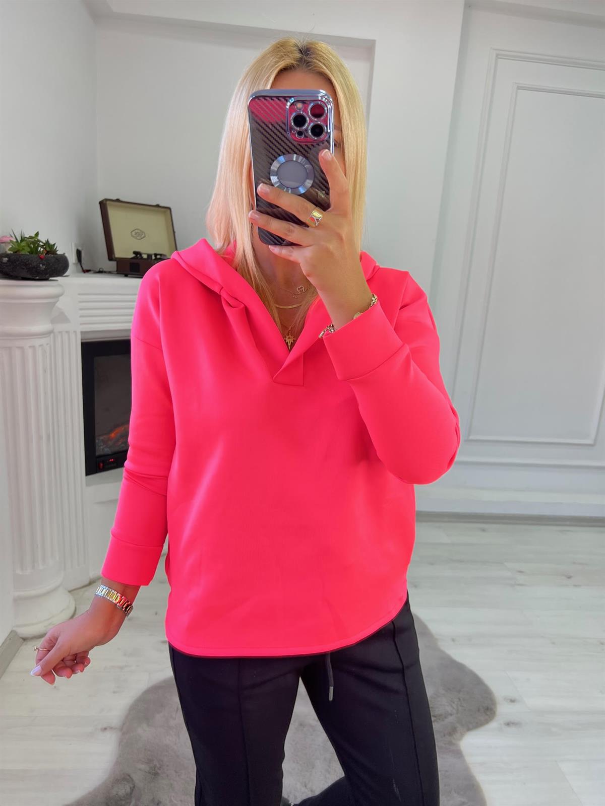 1001 Kapşonlu Skuba Sweatshirt NEON PEMBE