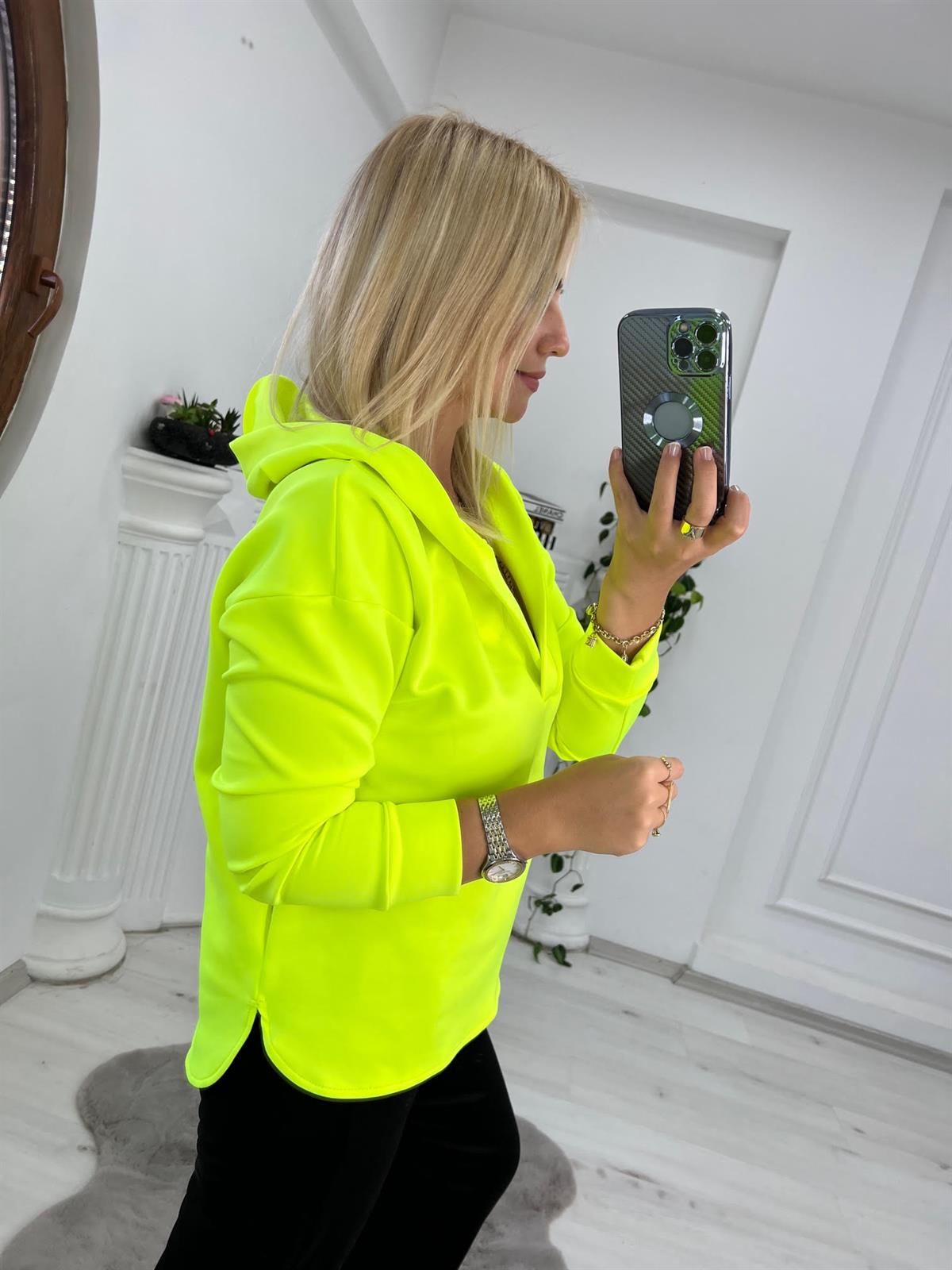 1001 Kapşonlu Skuba Sweatshirt NEON YEŞİL