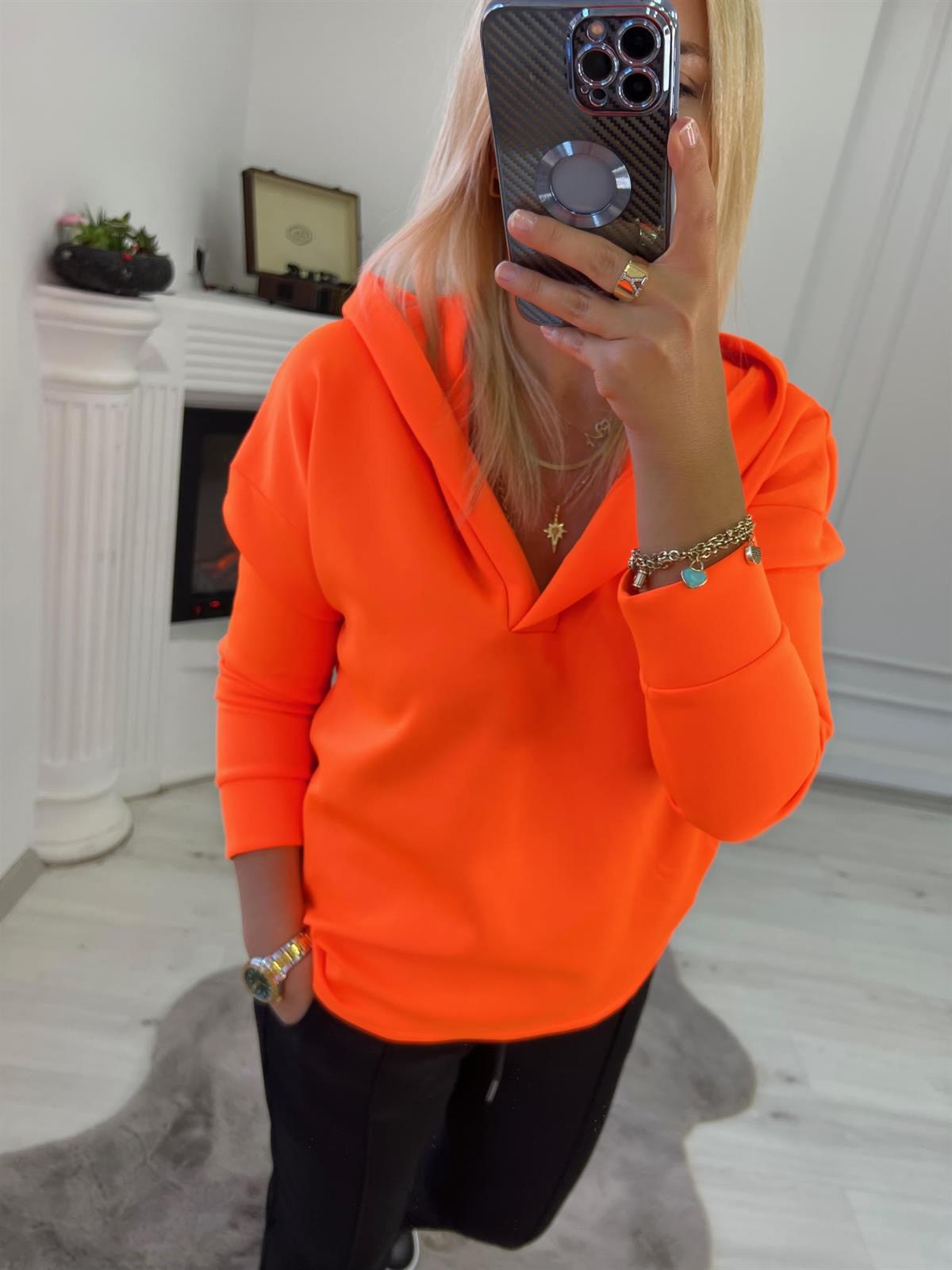 1001 Kapşonlu Skuba Sweatshirt NEON TURUNCU