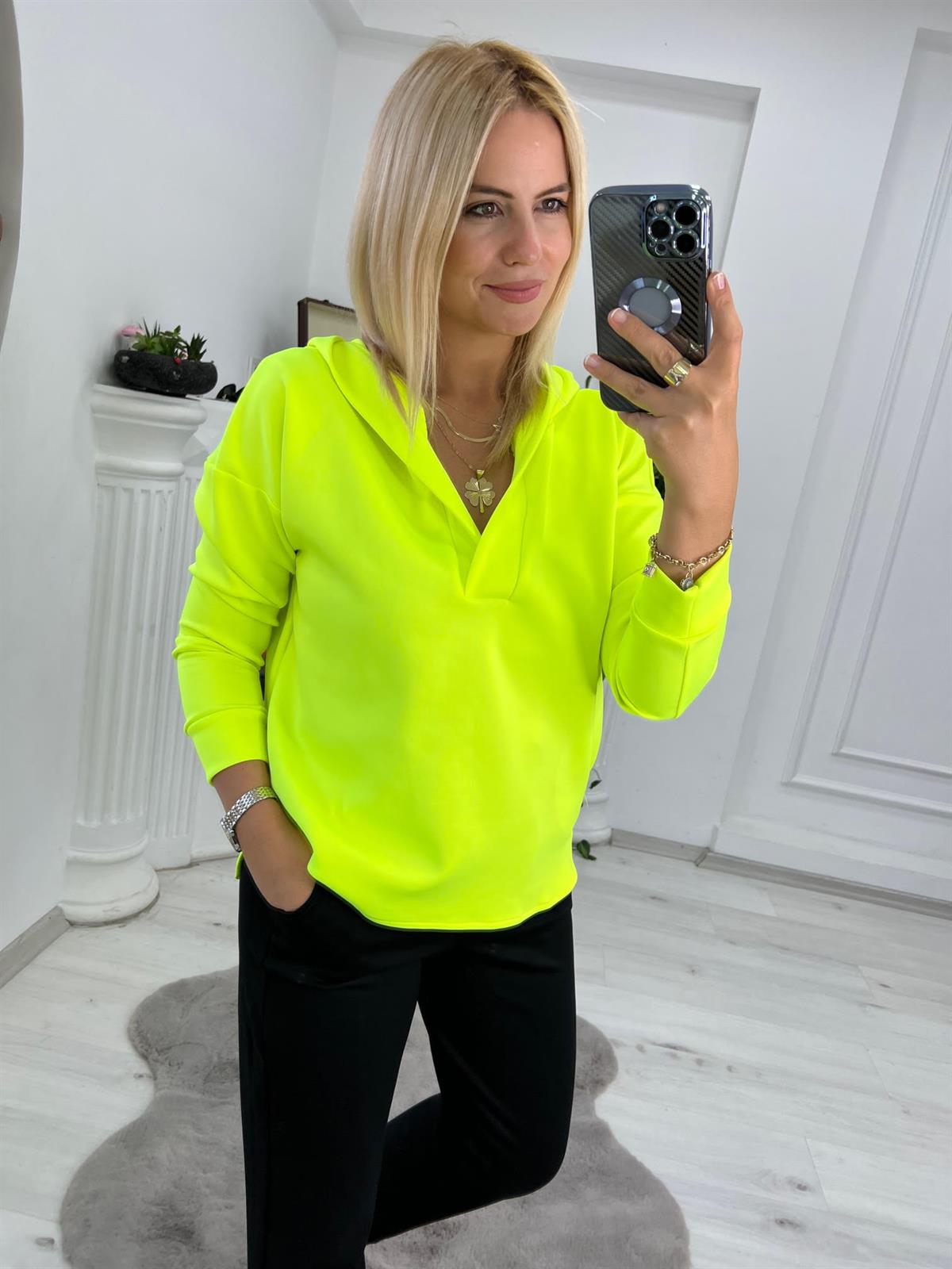1001 Kapşonlu Skuba Sweatshirt NEON YEŞİL