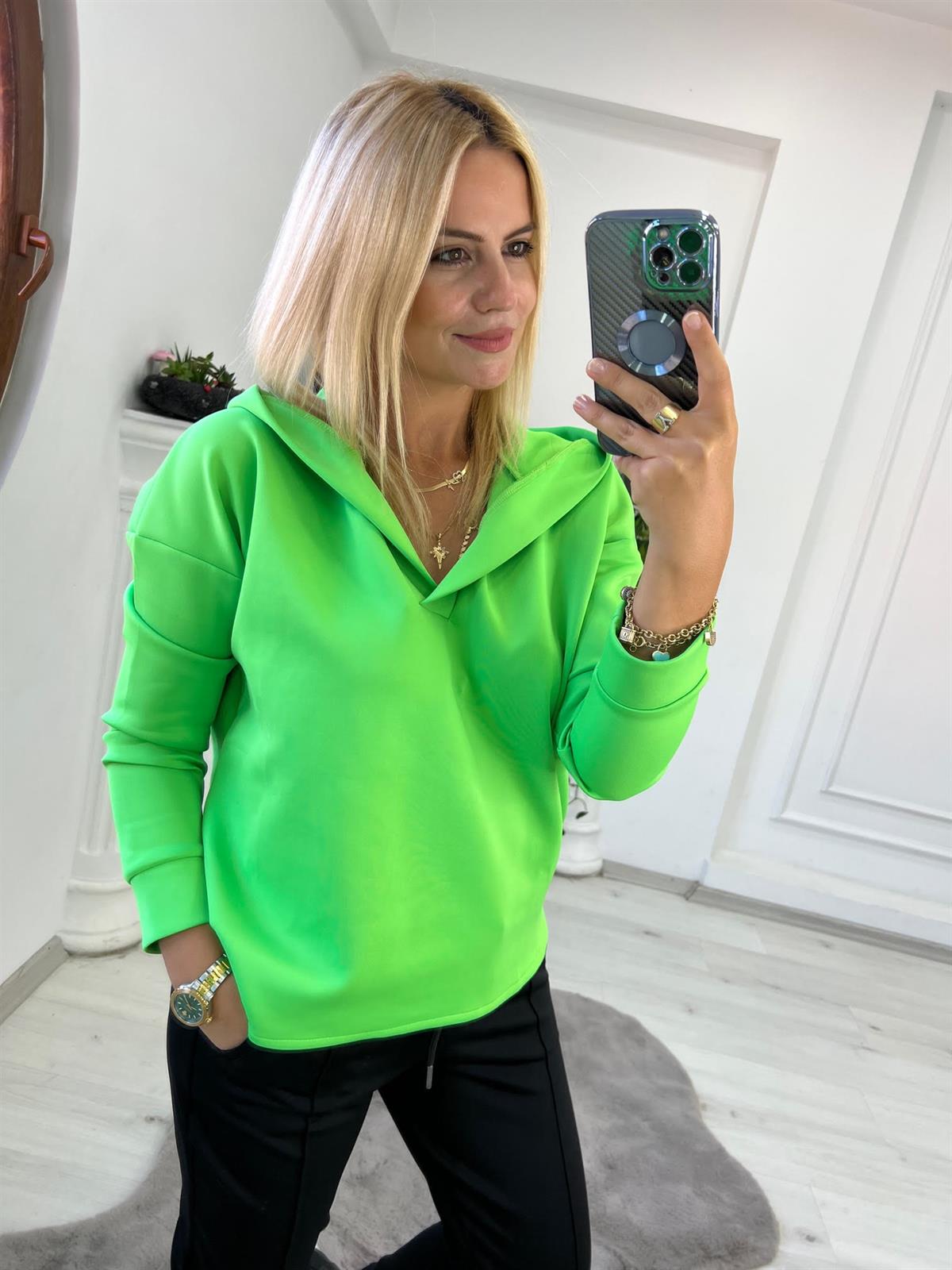 1001 Kapşonlu Skuba Sweatshirt YEŞİL