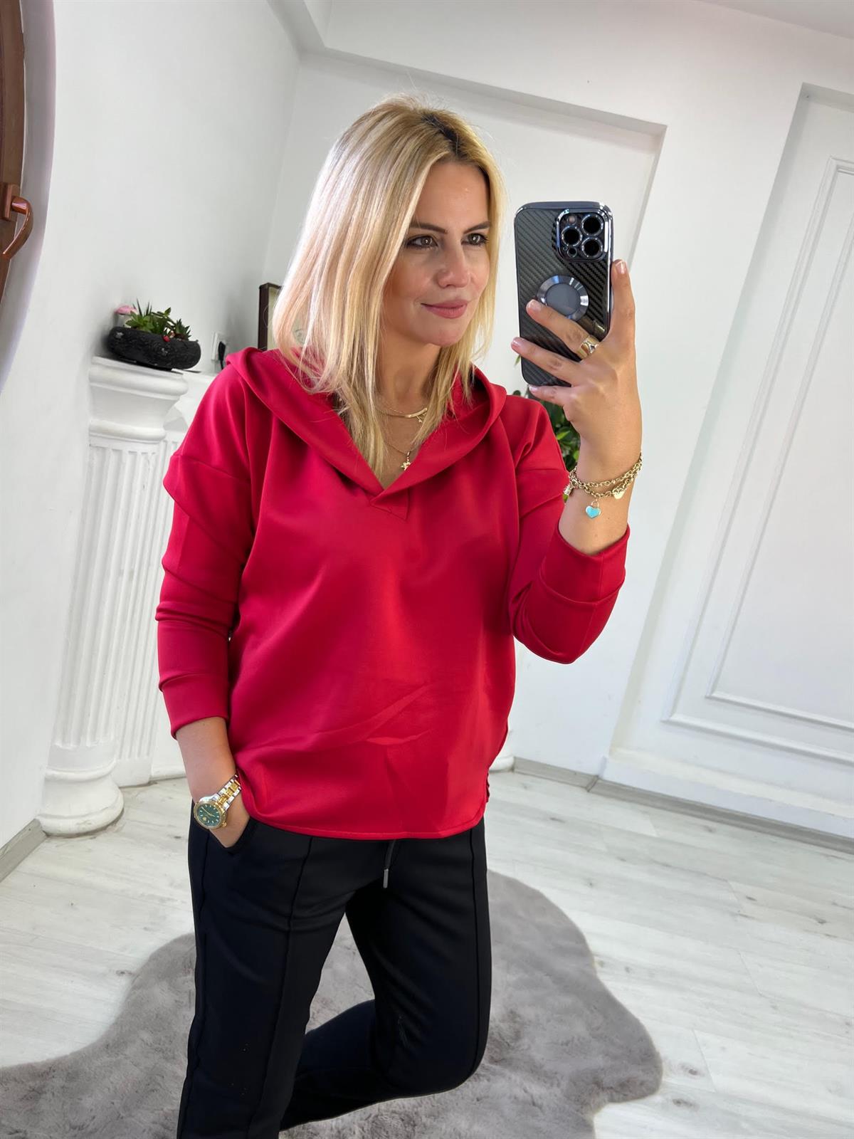 1001 Kapşonlu Skuba Sweatshirt KIRMIZI