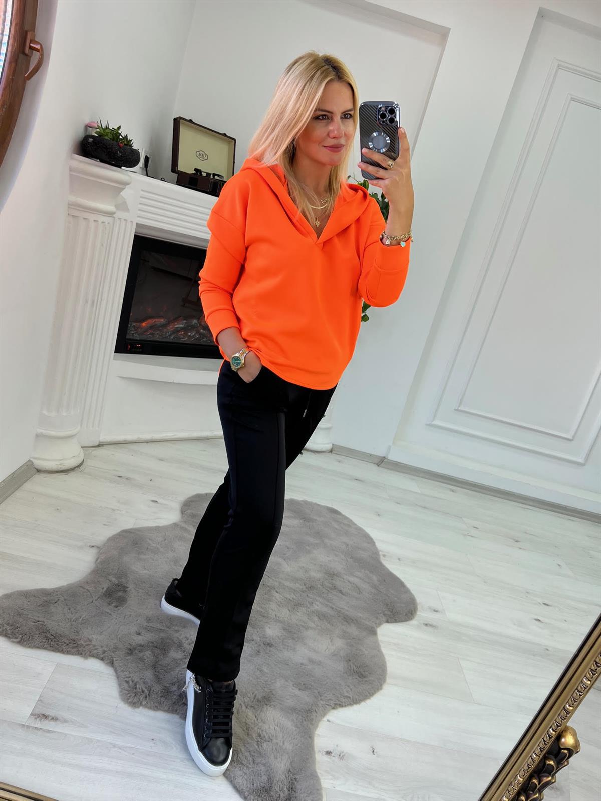 1001 Kapşonlu Skuba Sweatshirt NEON TURUNCU