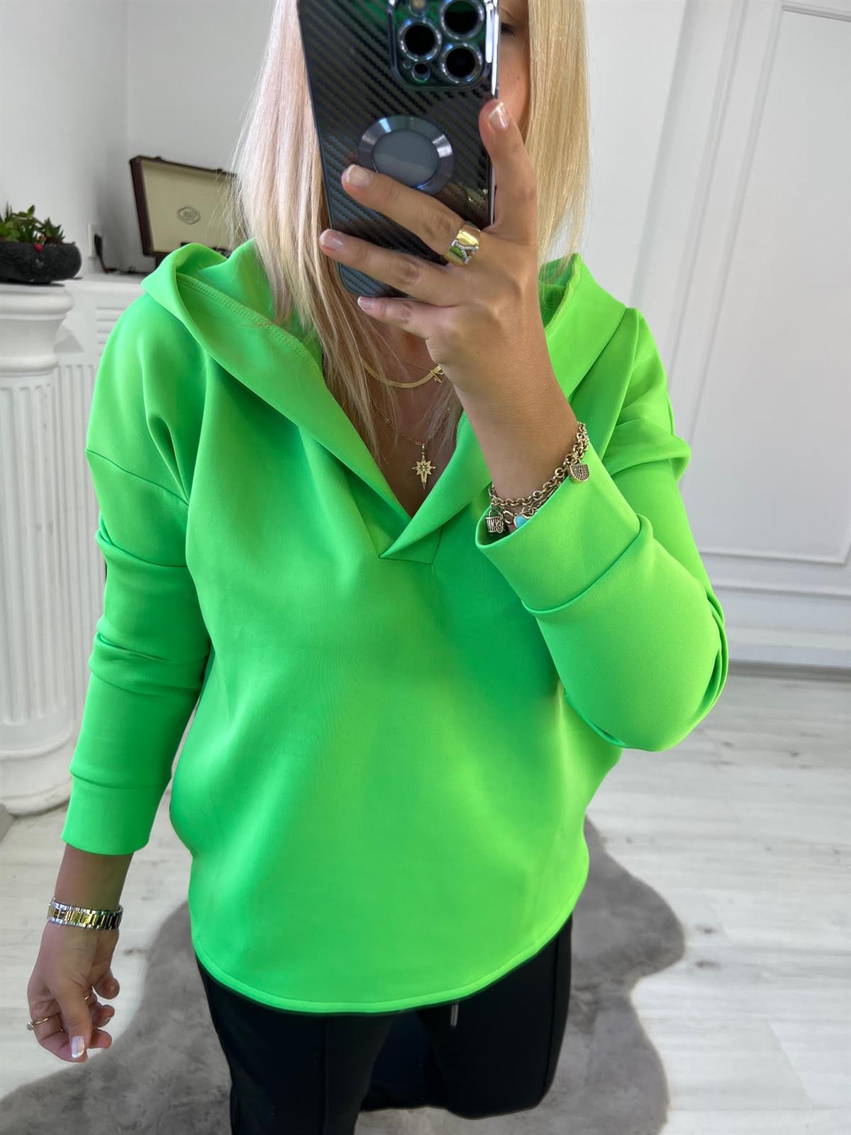 1001 Kapşonlu Skuba Sweatshirt YEŞİL