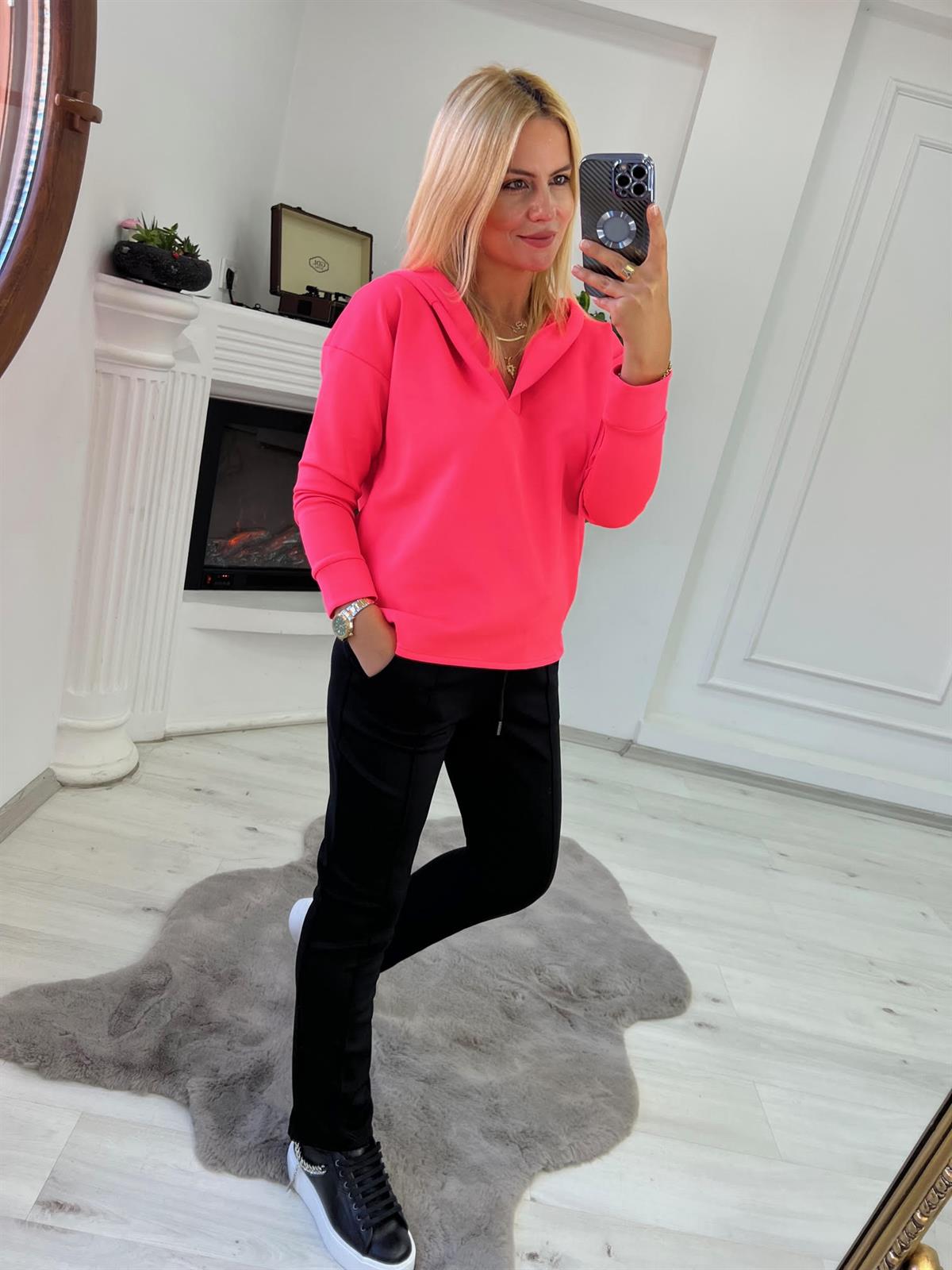 1001 Kapşonlu Skuba Sweatshirt NEON PEMBE