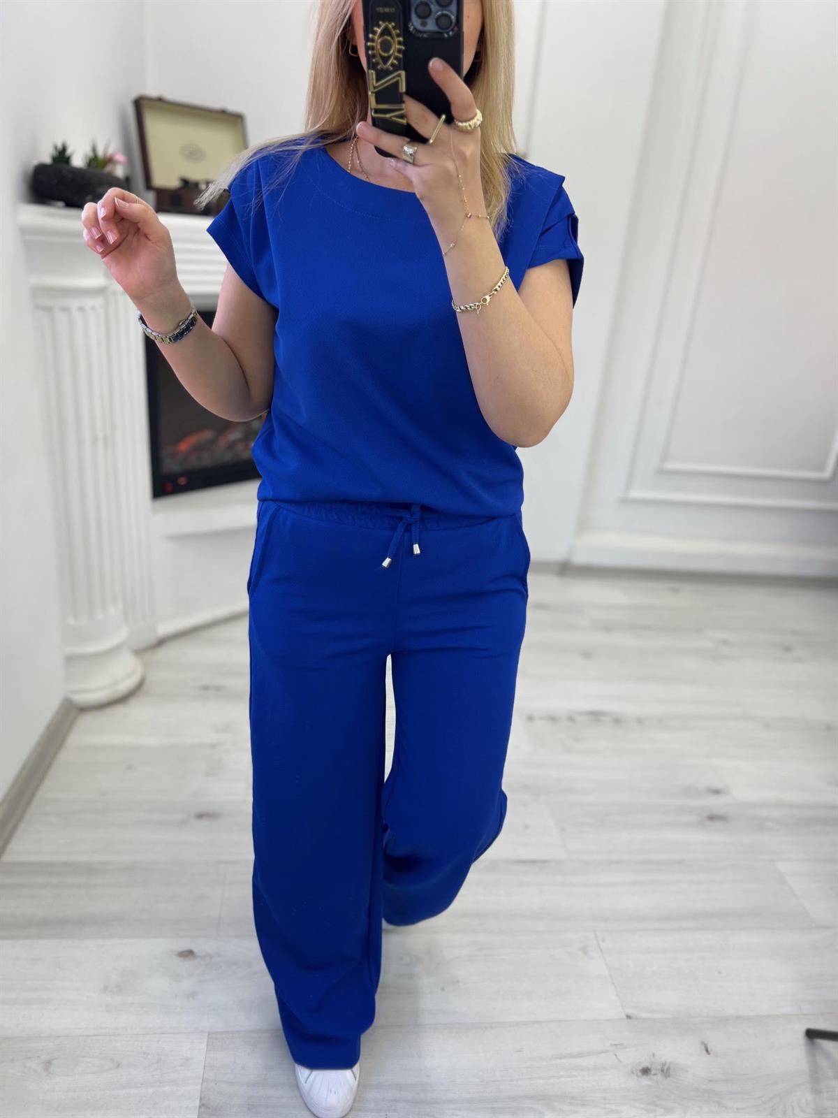 1010 Drapeli Likralı Crep Kumaş Takım SAKS