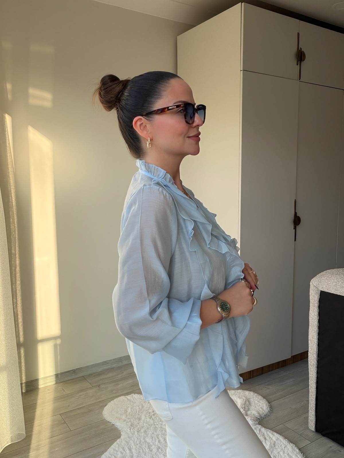 1012 Önü Fırfırlı Gömlek BEBE MAVİ