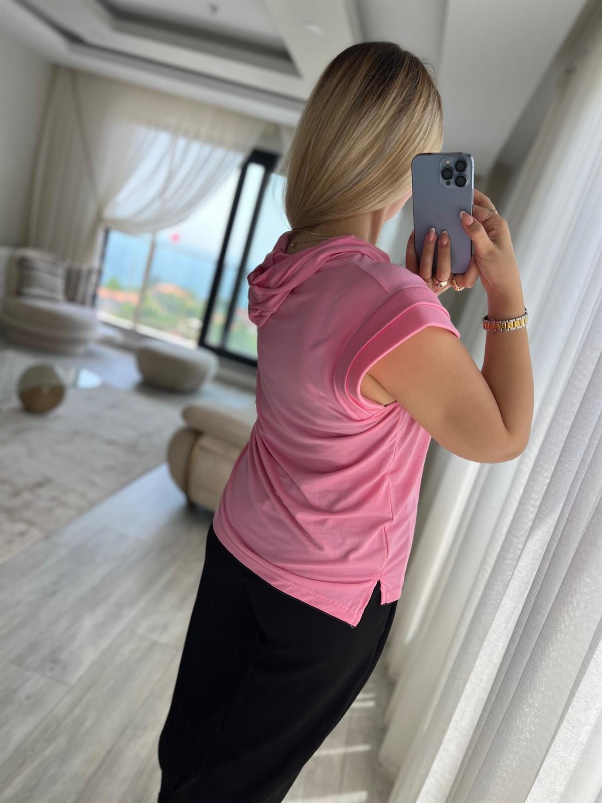 1017 Kapşonlu Modal Buluz PEMBE