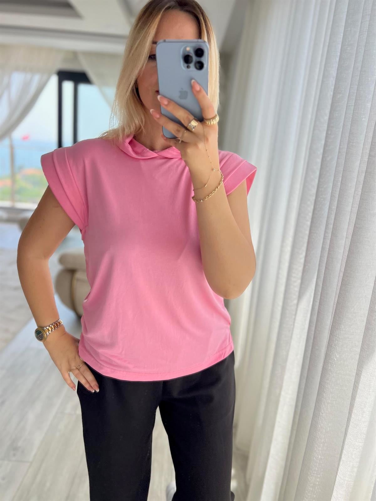 1017 Kapşonlu Modal Buluz PEMBE
