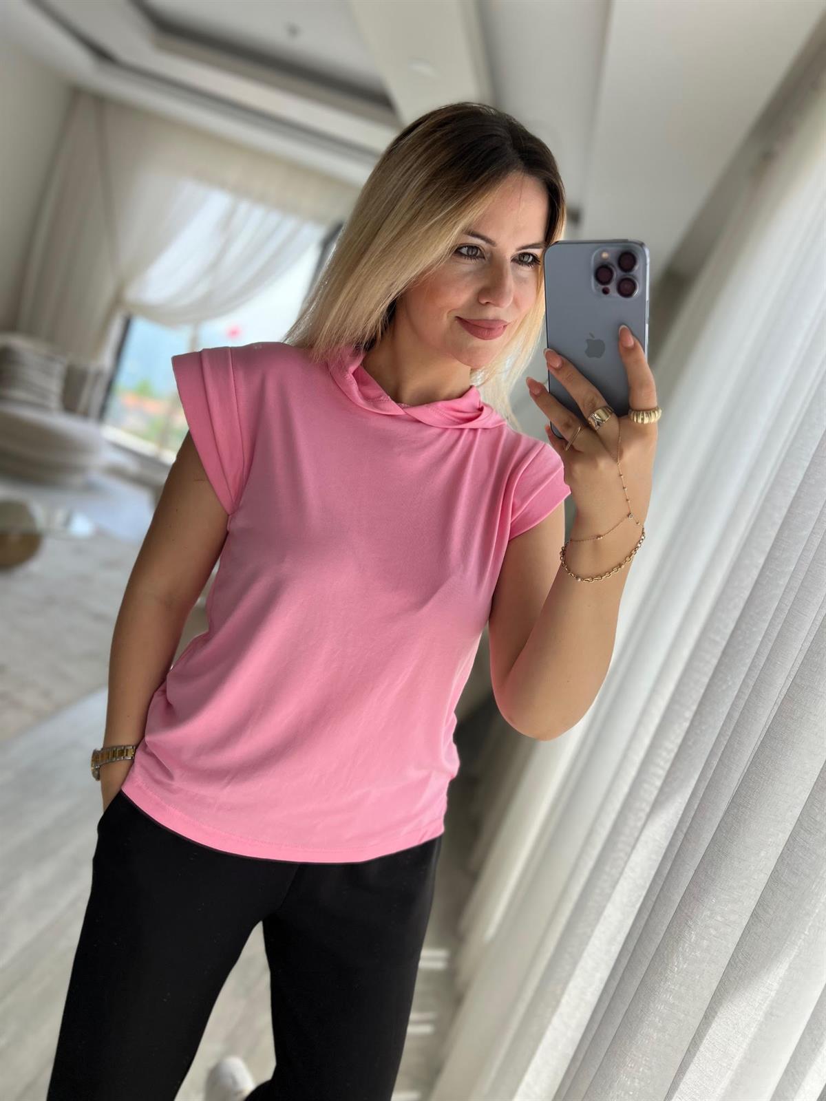 1017 Kapşonlu Modal Buluz PEMBE