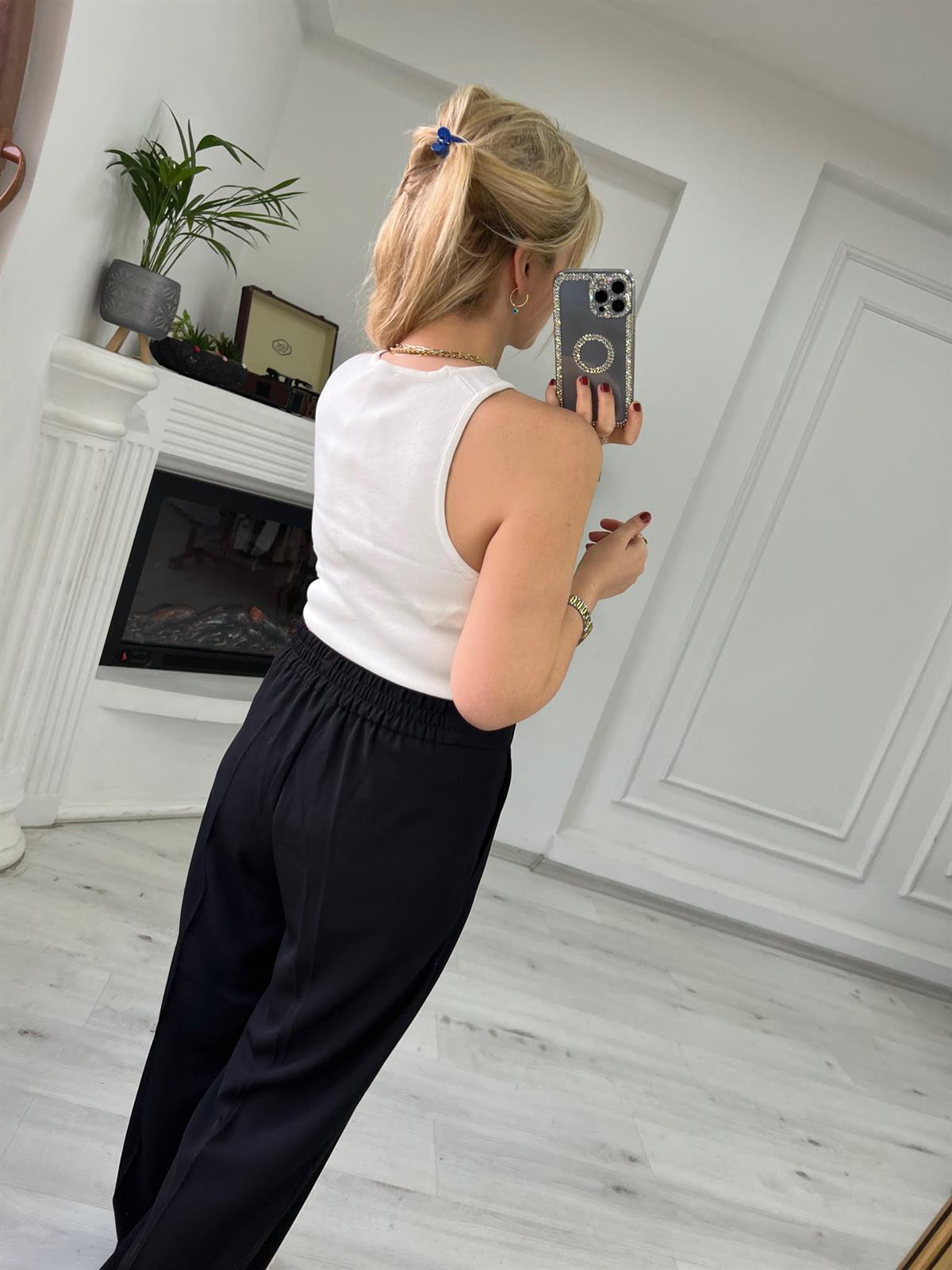 10173 Bisiklet Yaka Dekolte Crop EKRU