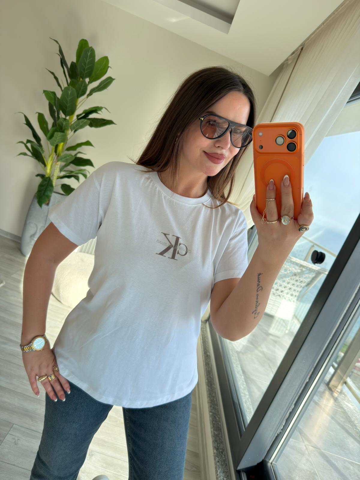 1018 Yazılı Baskılı Tshirt BEYAZ