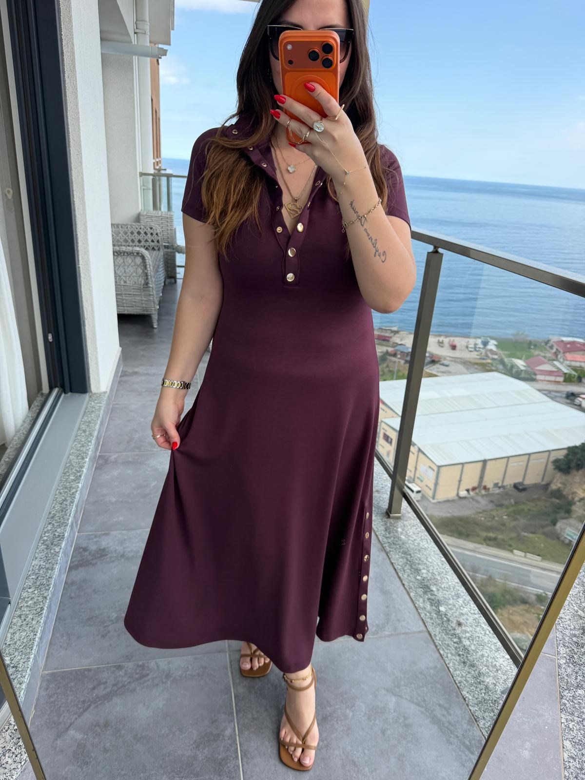 1023 Yarım Kol Patlı Elbise BORDO