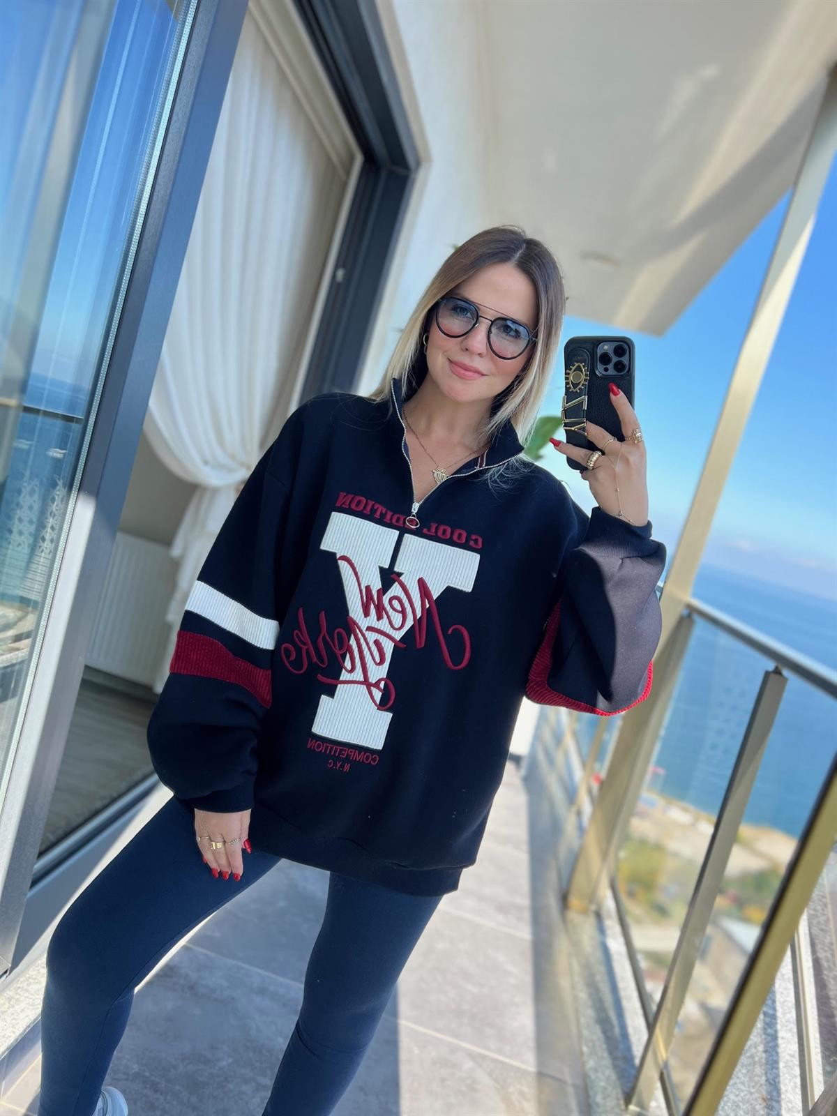 10390 Ön Fermuarlı İçi Polar Sweat LACİVERT