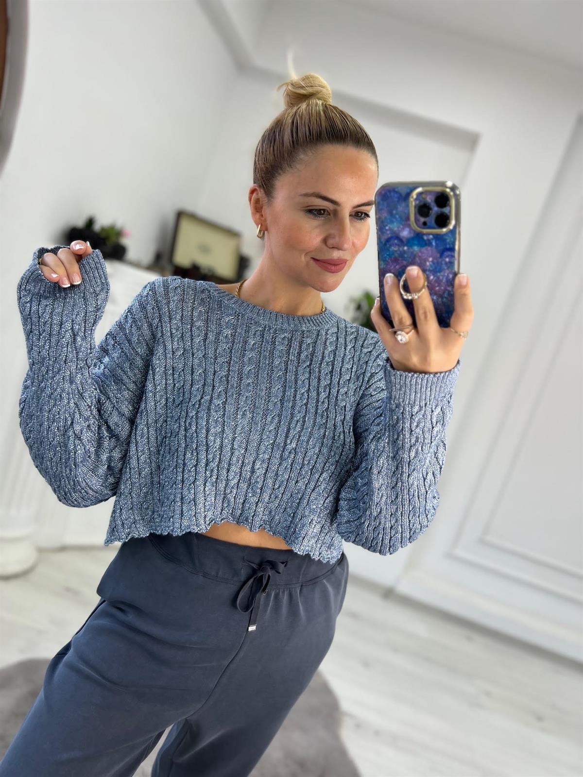 10440 Örgülü Crop İNDİGO