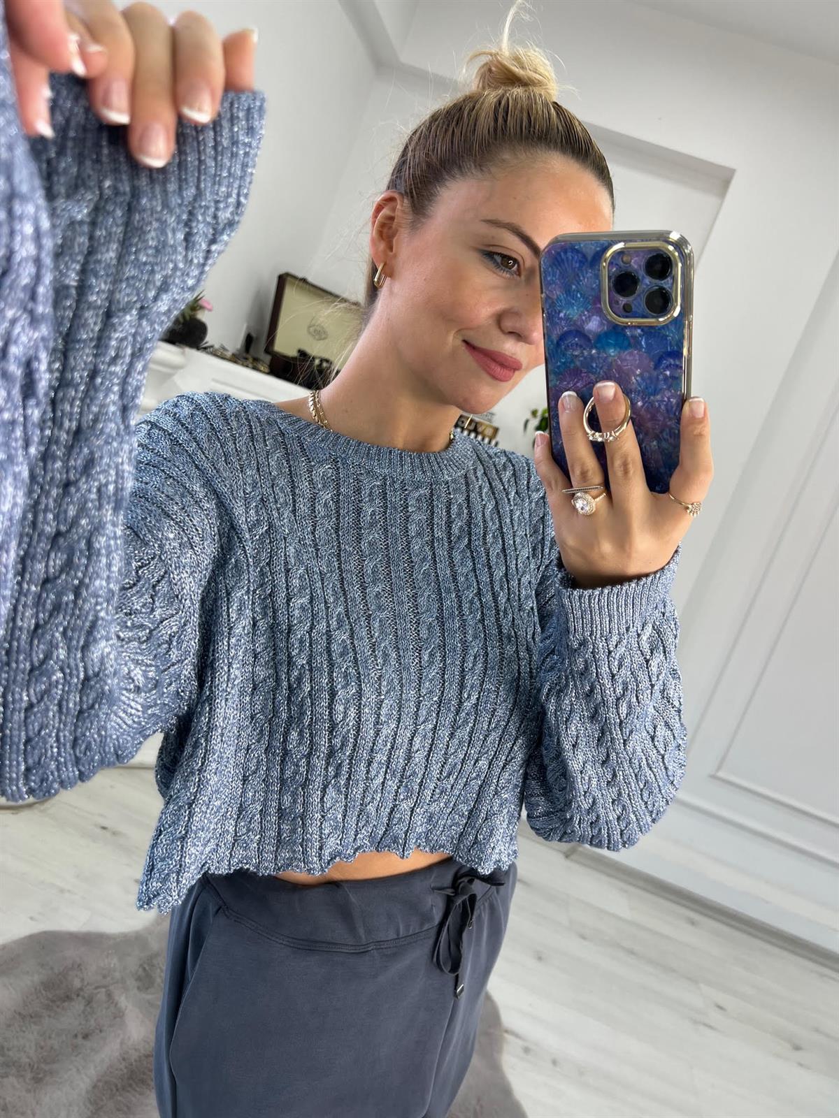 10440 Örgülü Crop İNDİGO