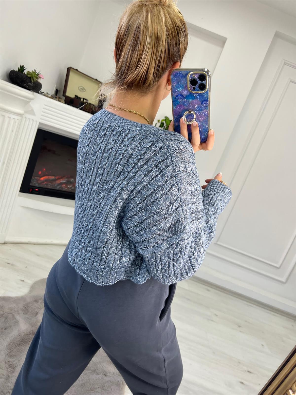 10440 Örgülü Crop İNDİGO
