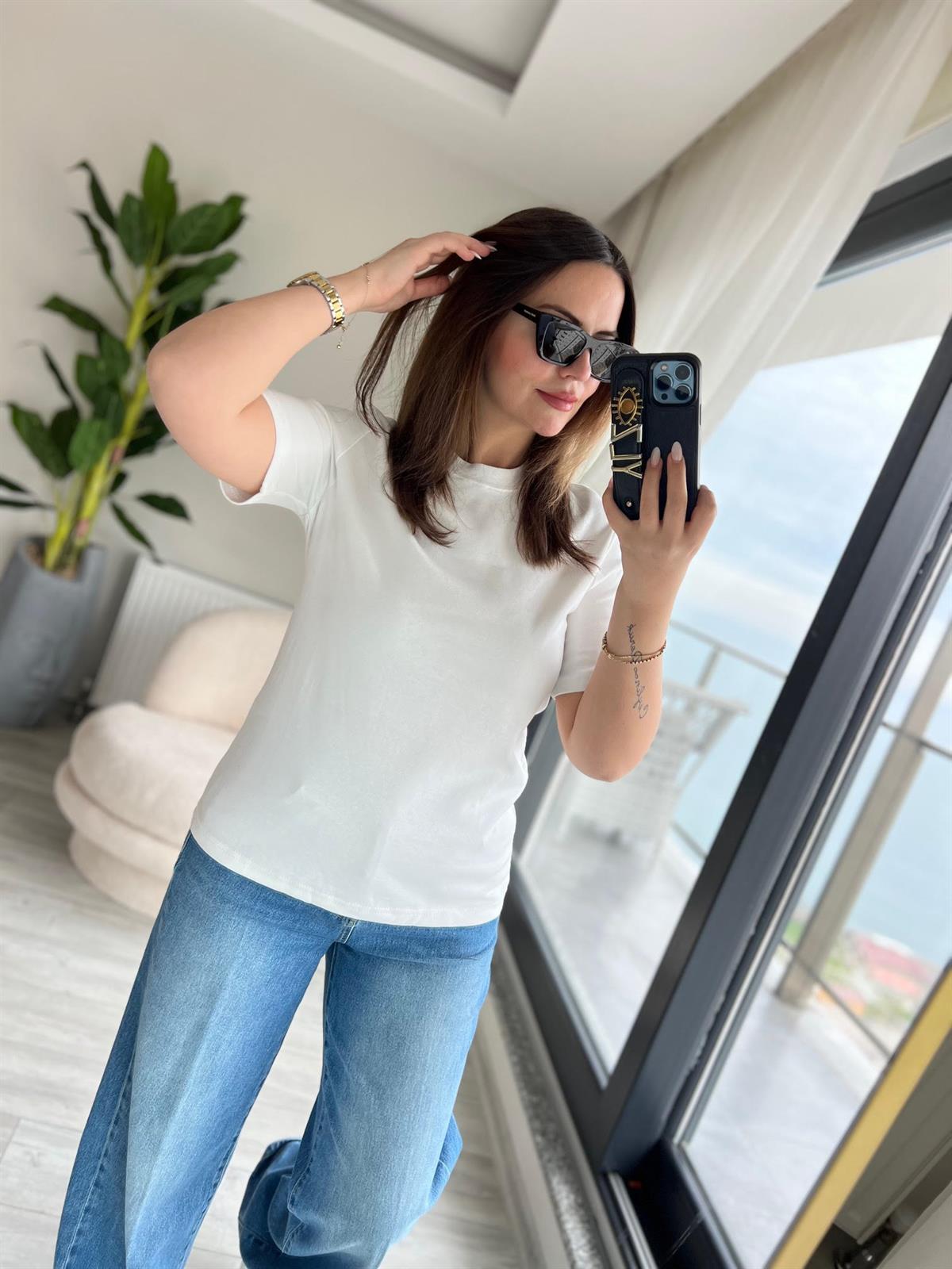 1075 Bisiklet Yaka Tshirt EKRU