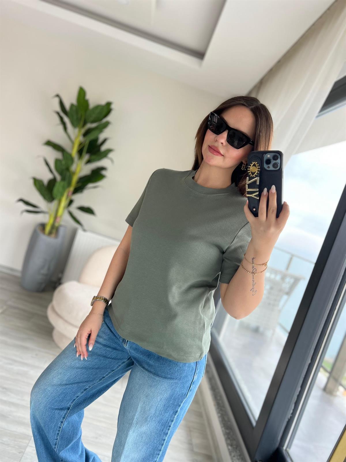 1075 Bisiklet Yaka Tshirt HAKİ YEŞİL