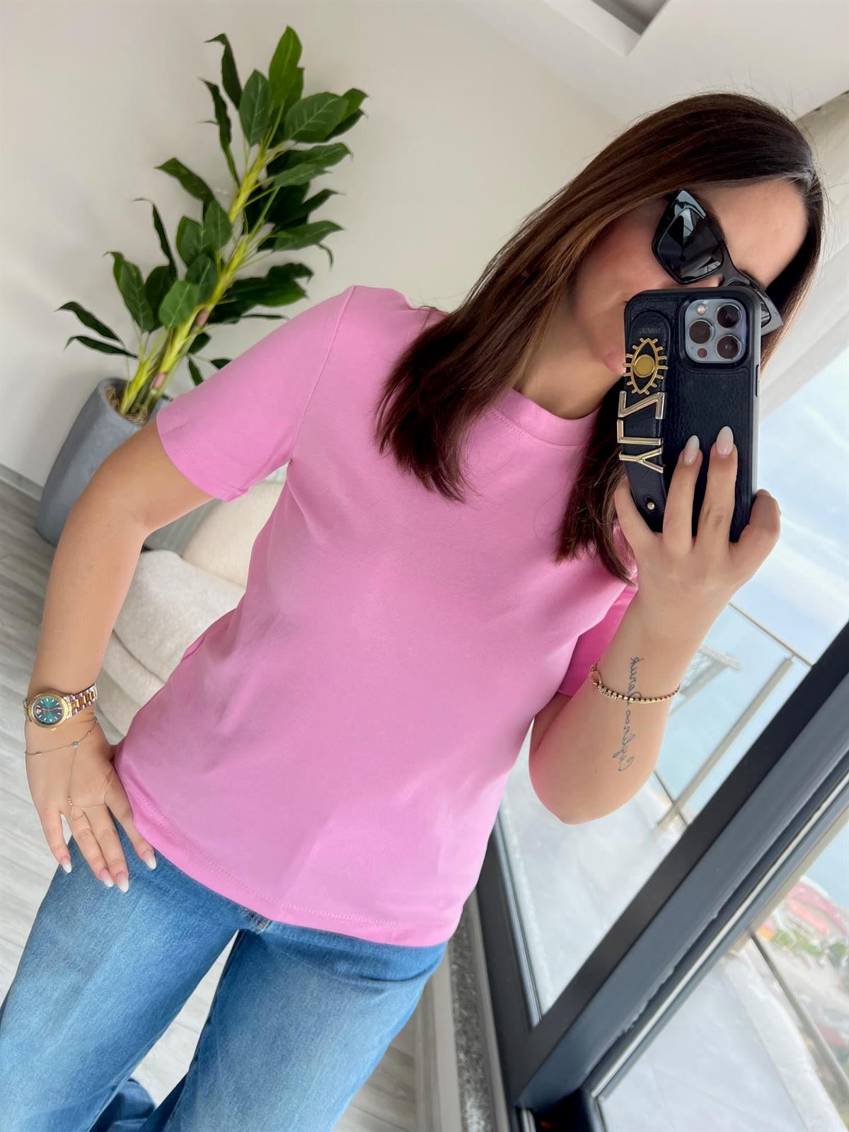 1075 Bisiklet Yaka Tshirt PEMBE