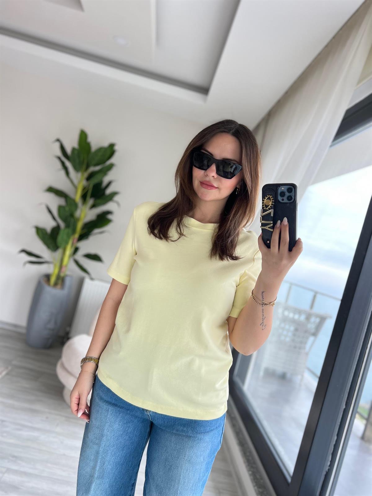 1075 Bisiklet Yaka Tshirt SARI