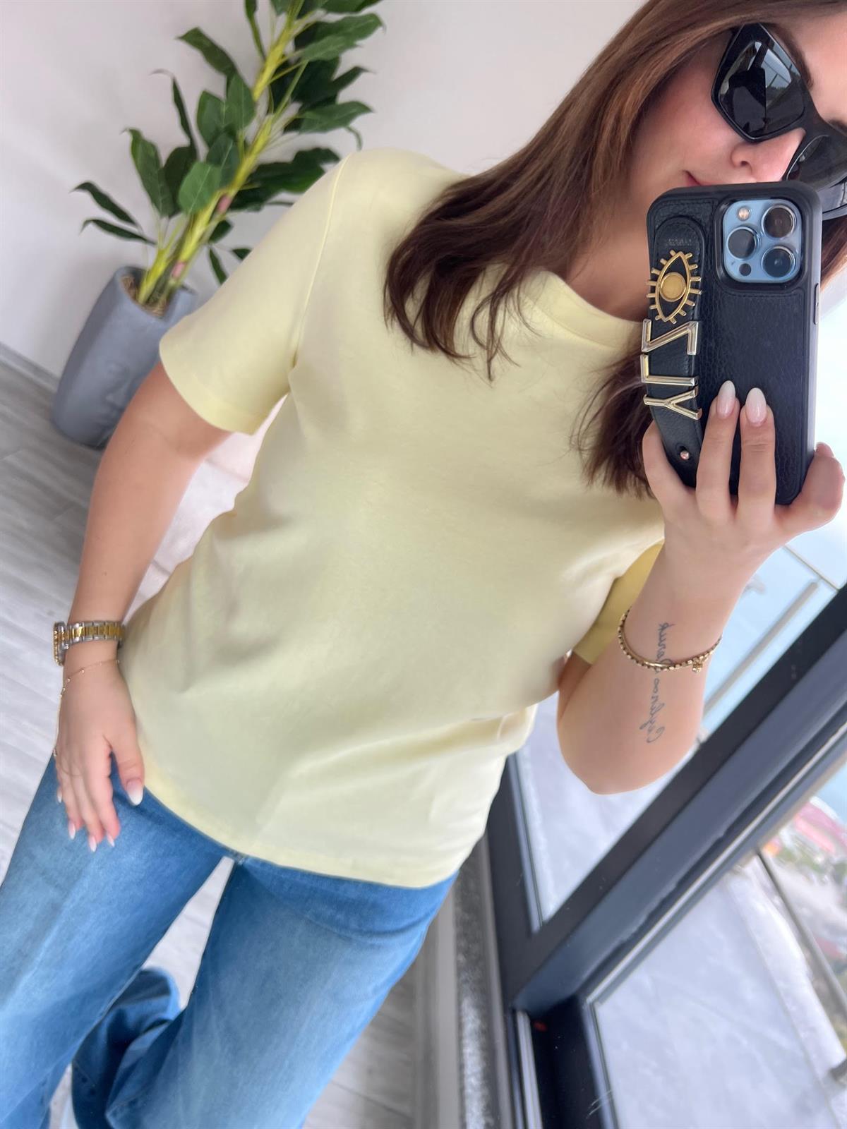 1075 Bisiklet Yaka Tshirt SARI