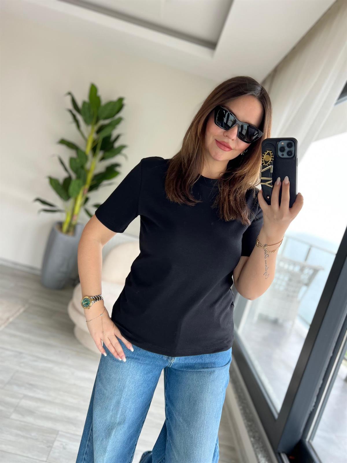 1075 Bisiklet Yaka Tshirt SİYAH