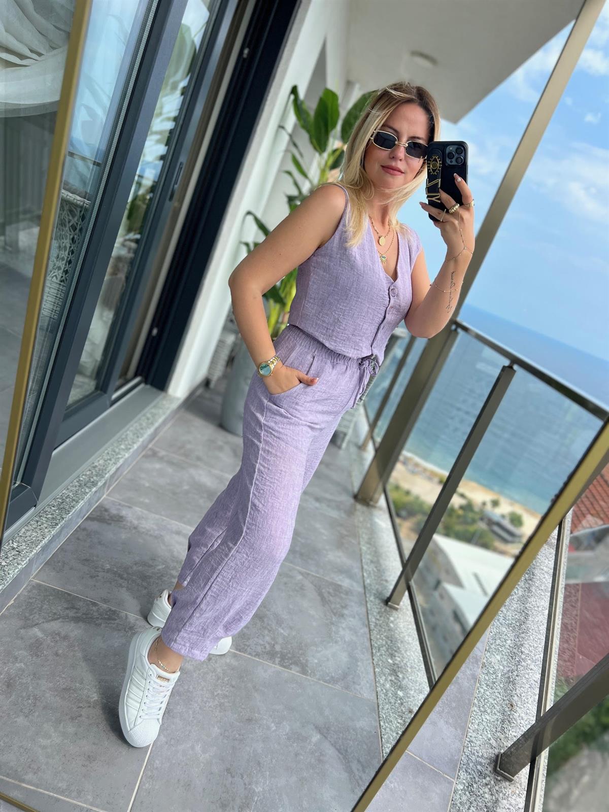 1090 Pileli Yelekli Takım LİLA