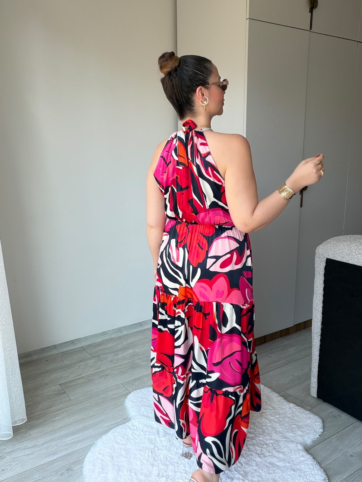 1113 Halter Yaka Elbise PEMBE